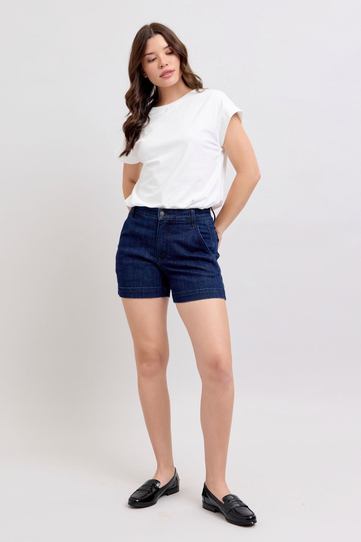 Judy Blue High Waist Dark Denim Trouser Shorts