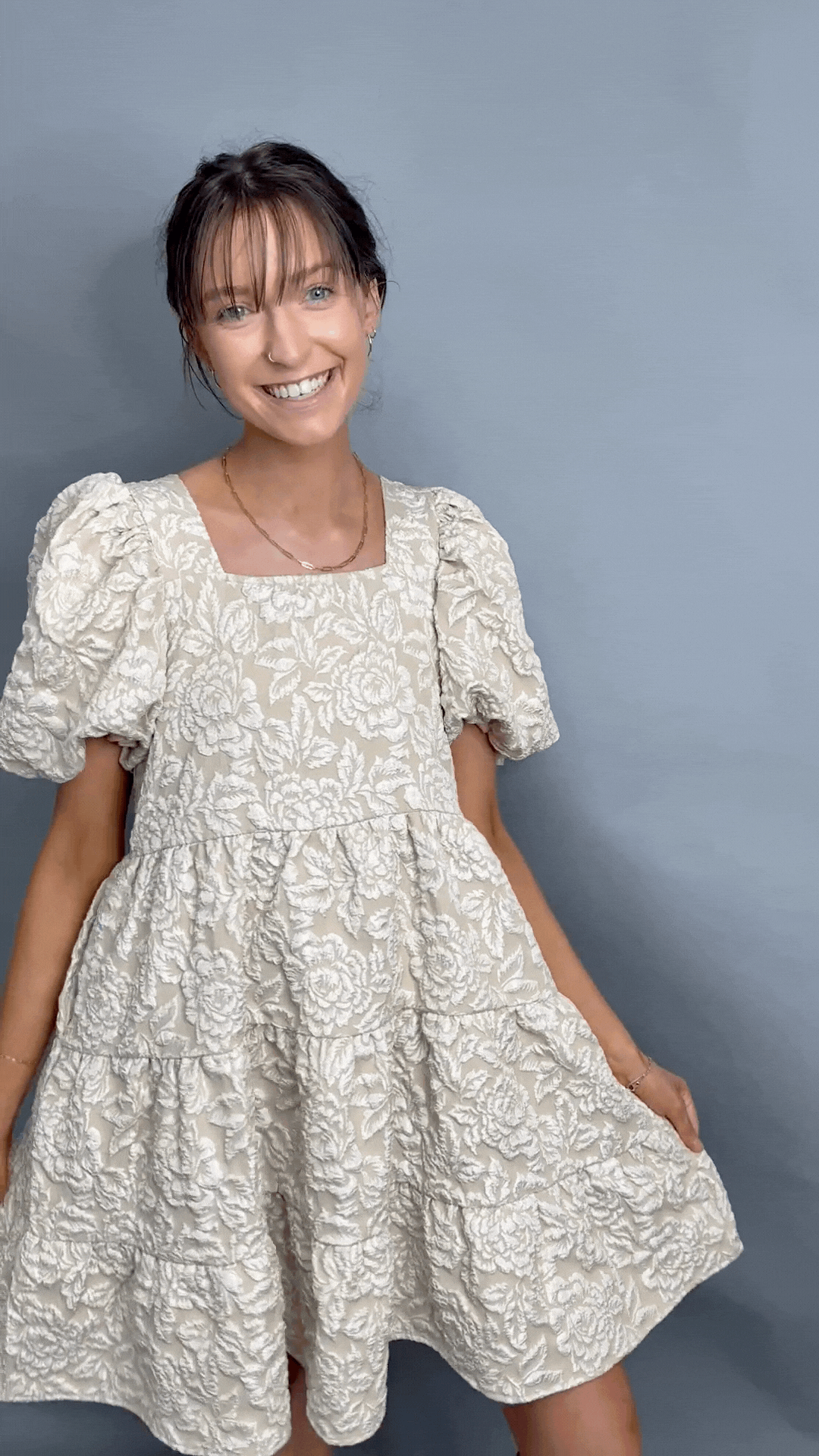 Dolly Doll Jacquard Dress, Beige