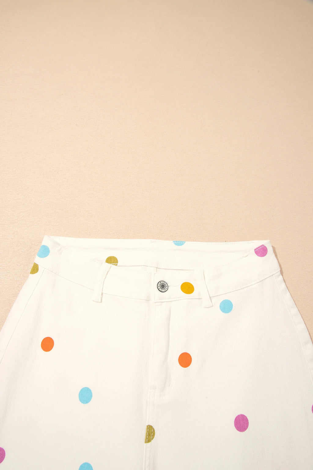 Polka Dot Denim High Waist Straight Leg Jeans