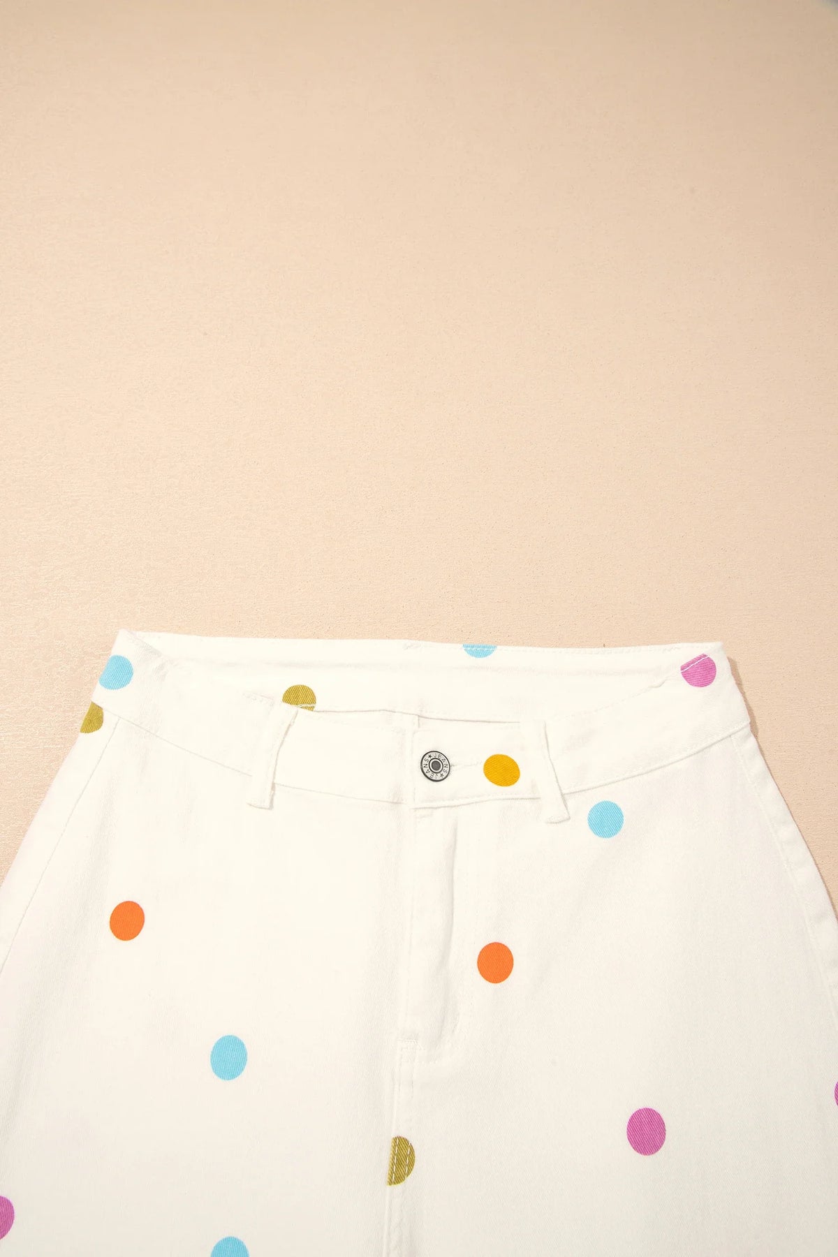 Polka Dot Denim High Waist Straight Leg Jeans