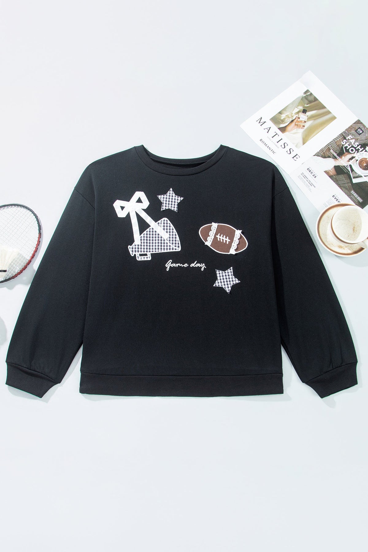 Plus Size Game Day Gingham Patch Embroidered Sweatshirt