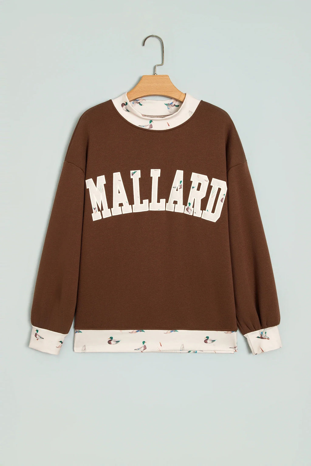 JESUS/MALLARD Letter Print Contrast Mock Neck Sweatshirt