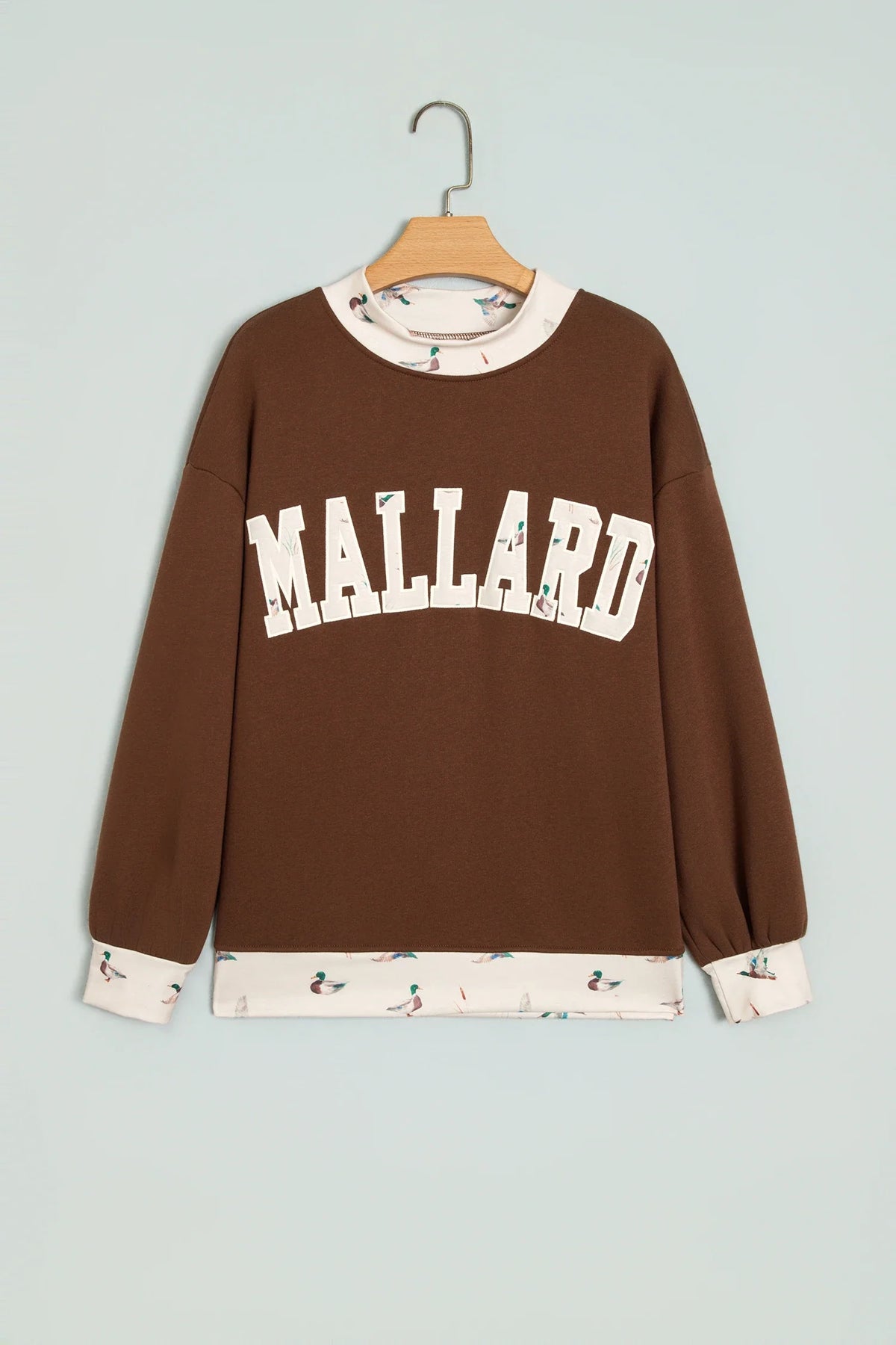 JESUS/MALLARD Letter Print Contrast Mock Neck Sweatshirt