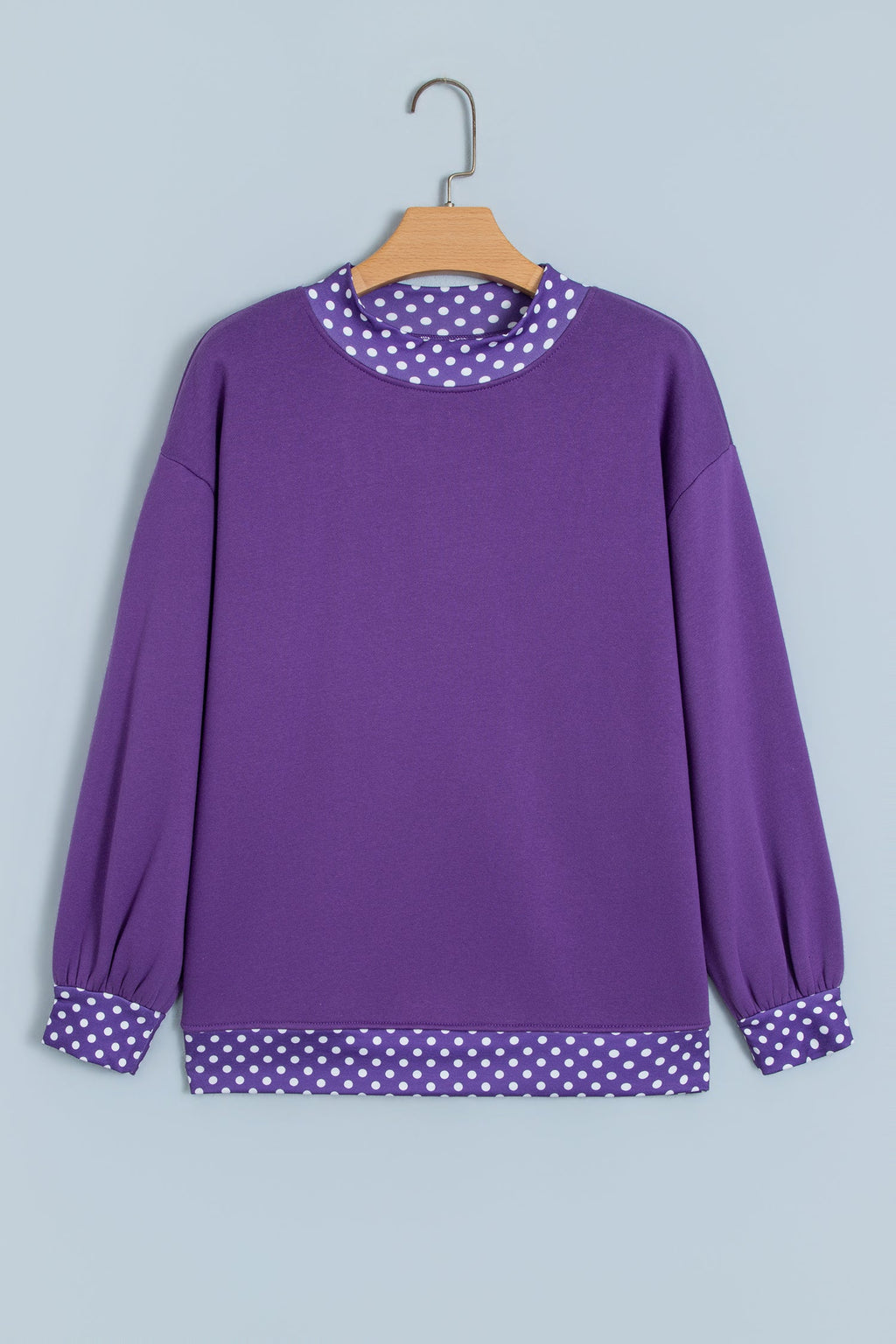 Polka Dot Contrast Trim Mock Neck Sweatshirt