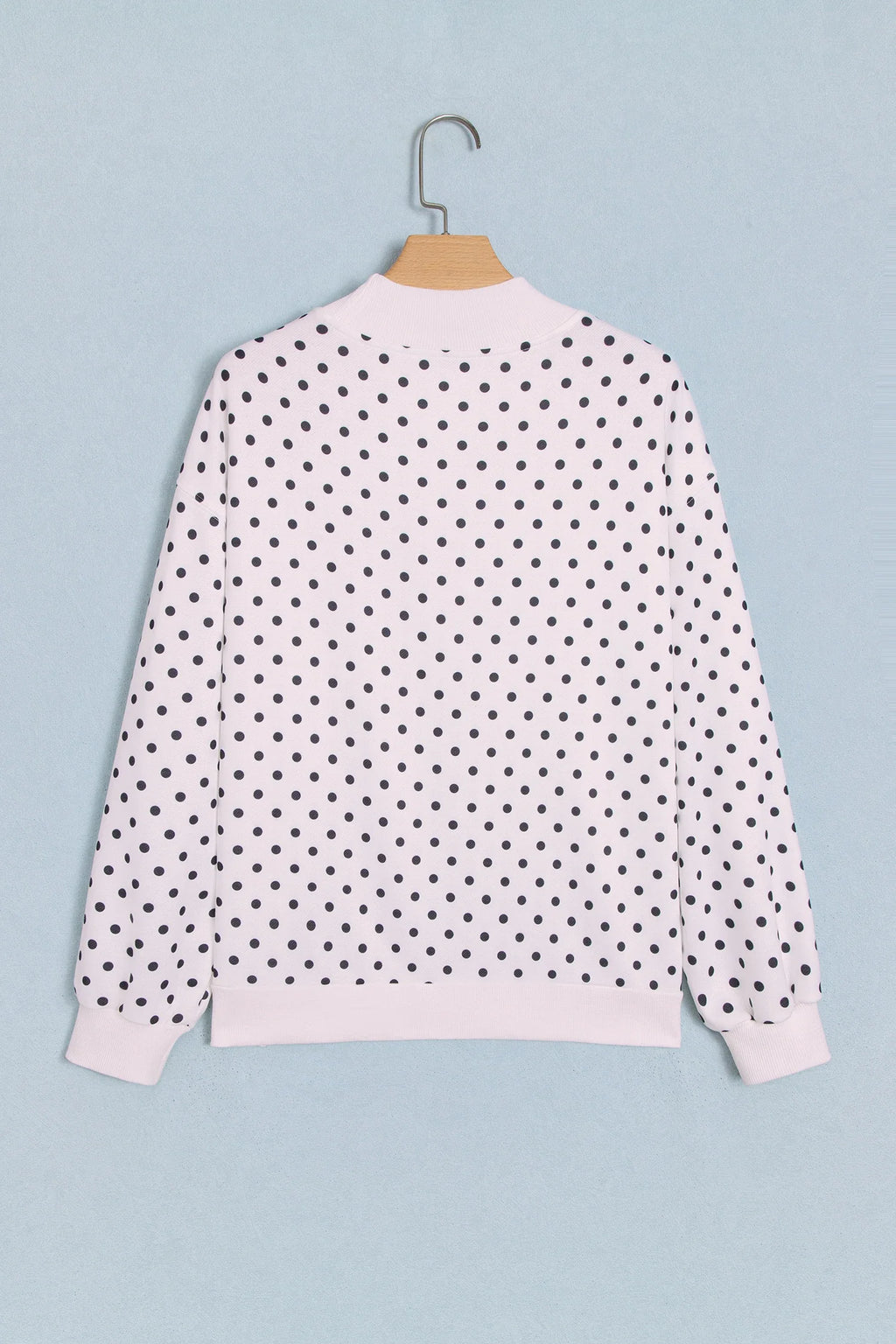 Polka Dot Mock Neck Drop Shoulder Sweatshirt