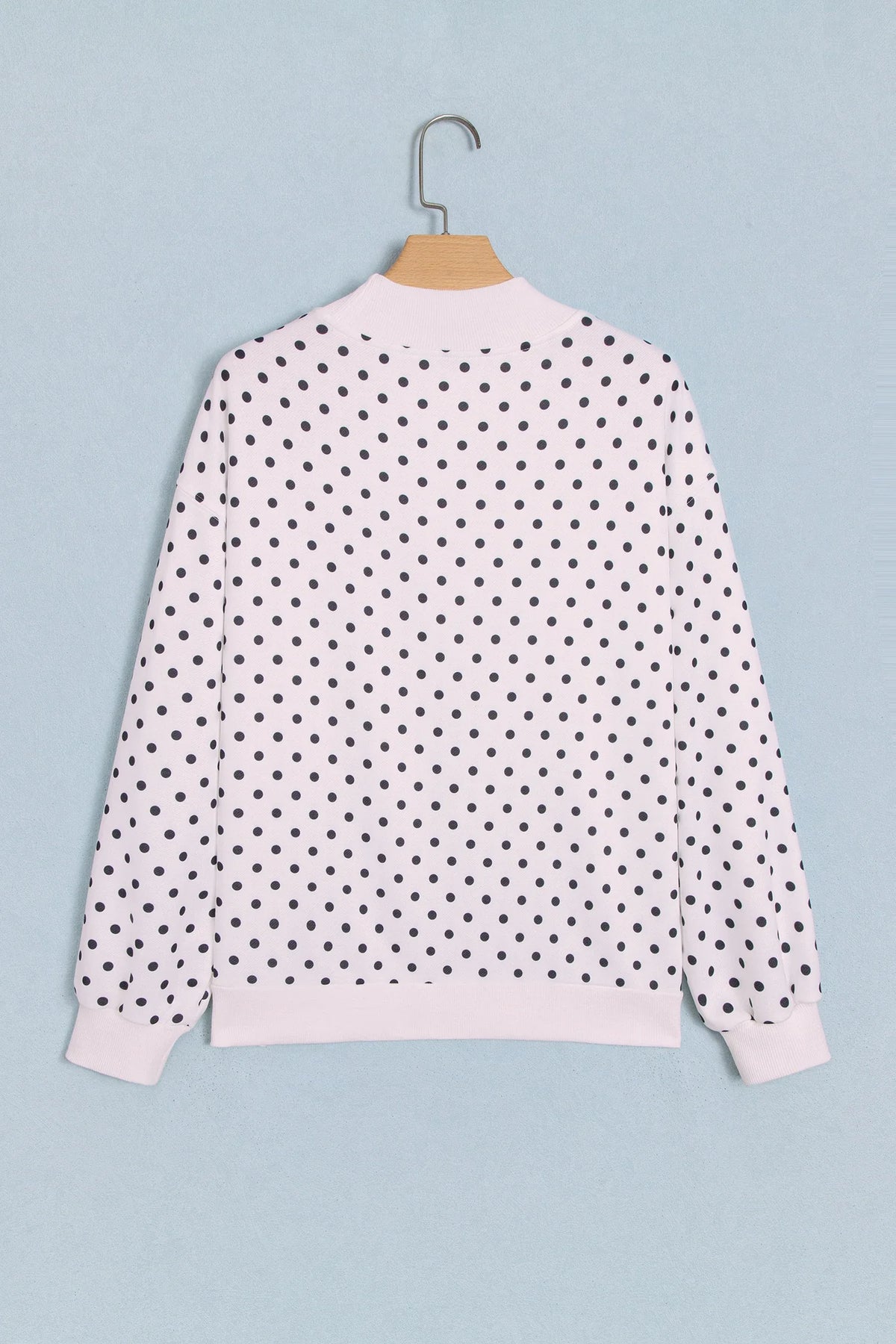 Polka Dot Mock Neck Drop Shoulder Sweatshirt