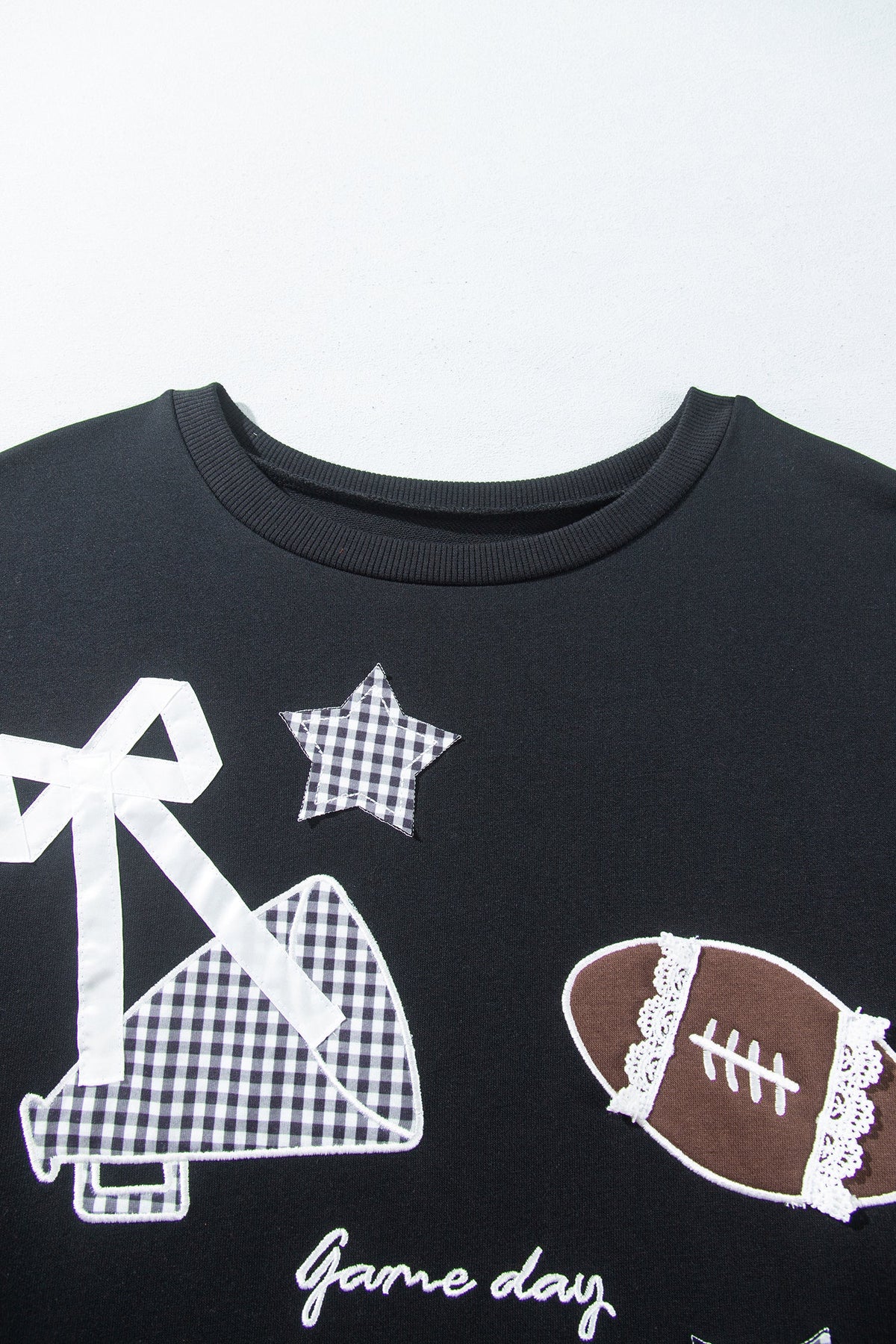 Plus Size Game Day Gingham Patch Embroidered Sweatshirt