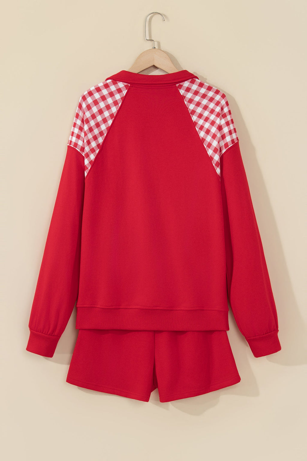 Gingham Patchwork Half-Zip Pullover & Shorts Set