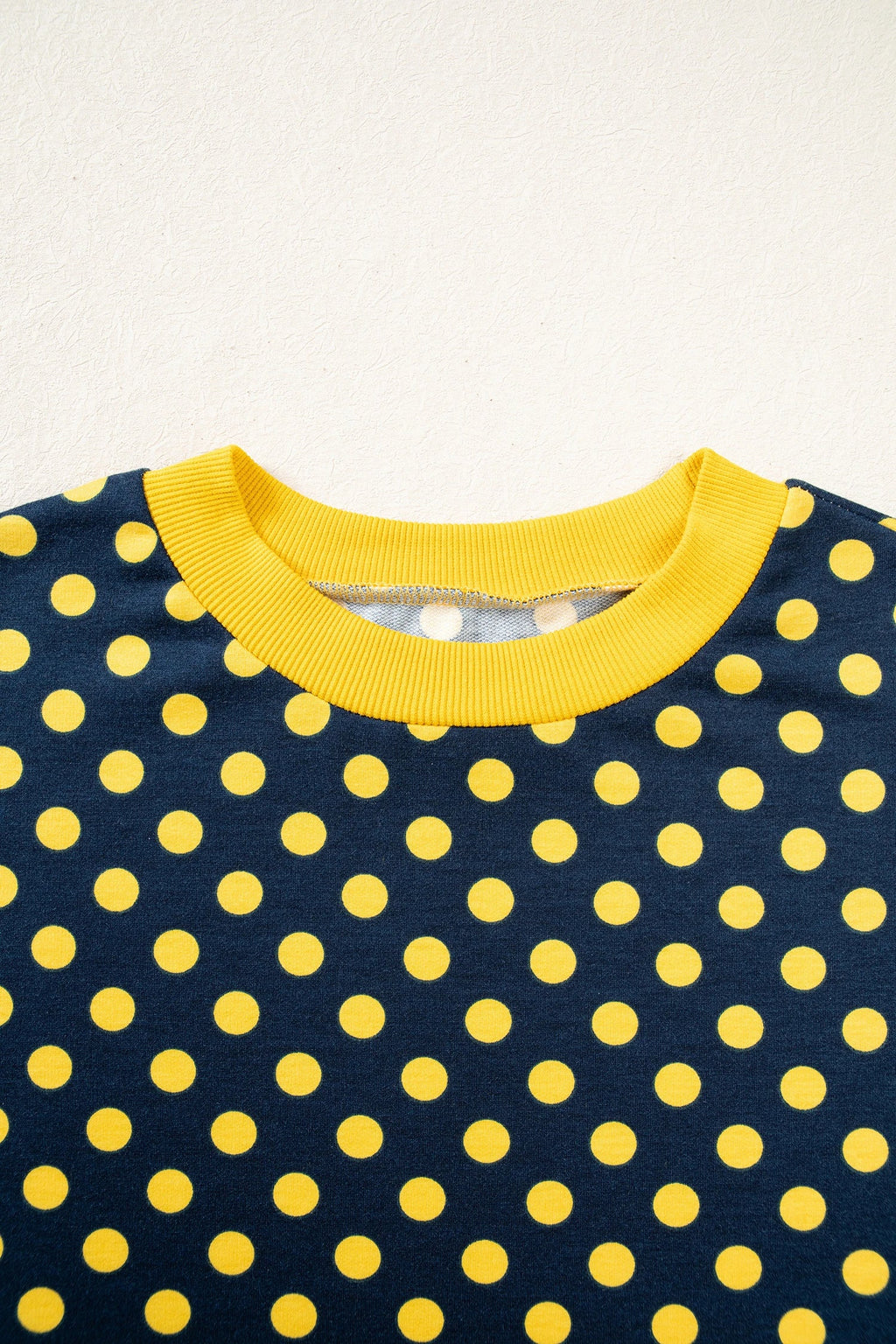 Polka Dot Contrast Trim 3/4 Sleeve Top