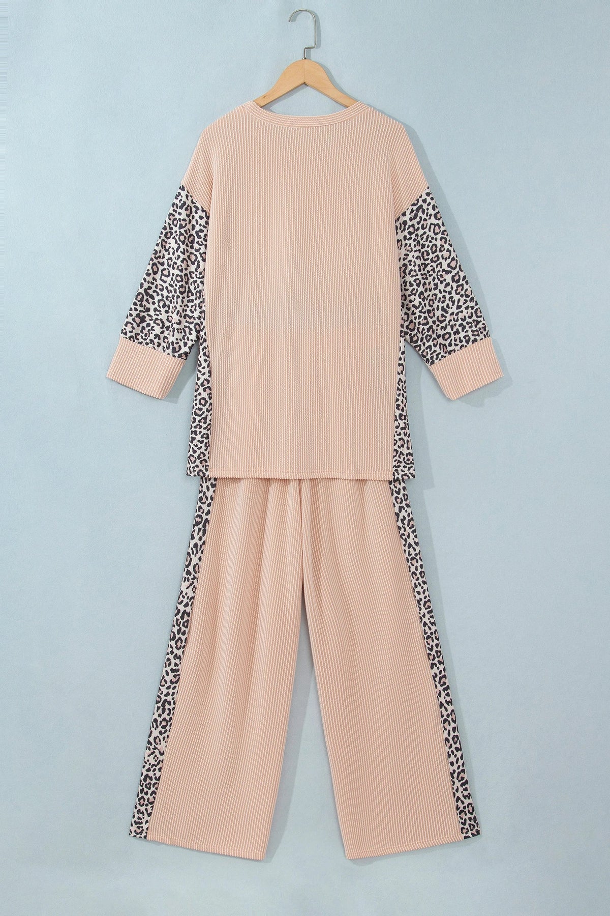 Leopard Patchwork Corded Knit Top & Pants Set