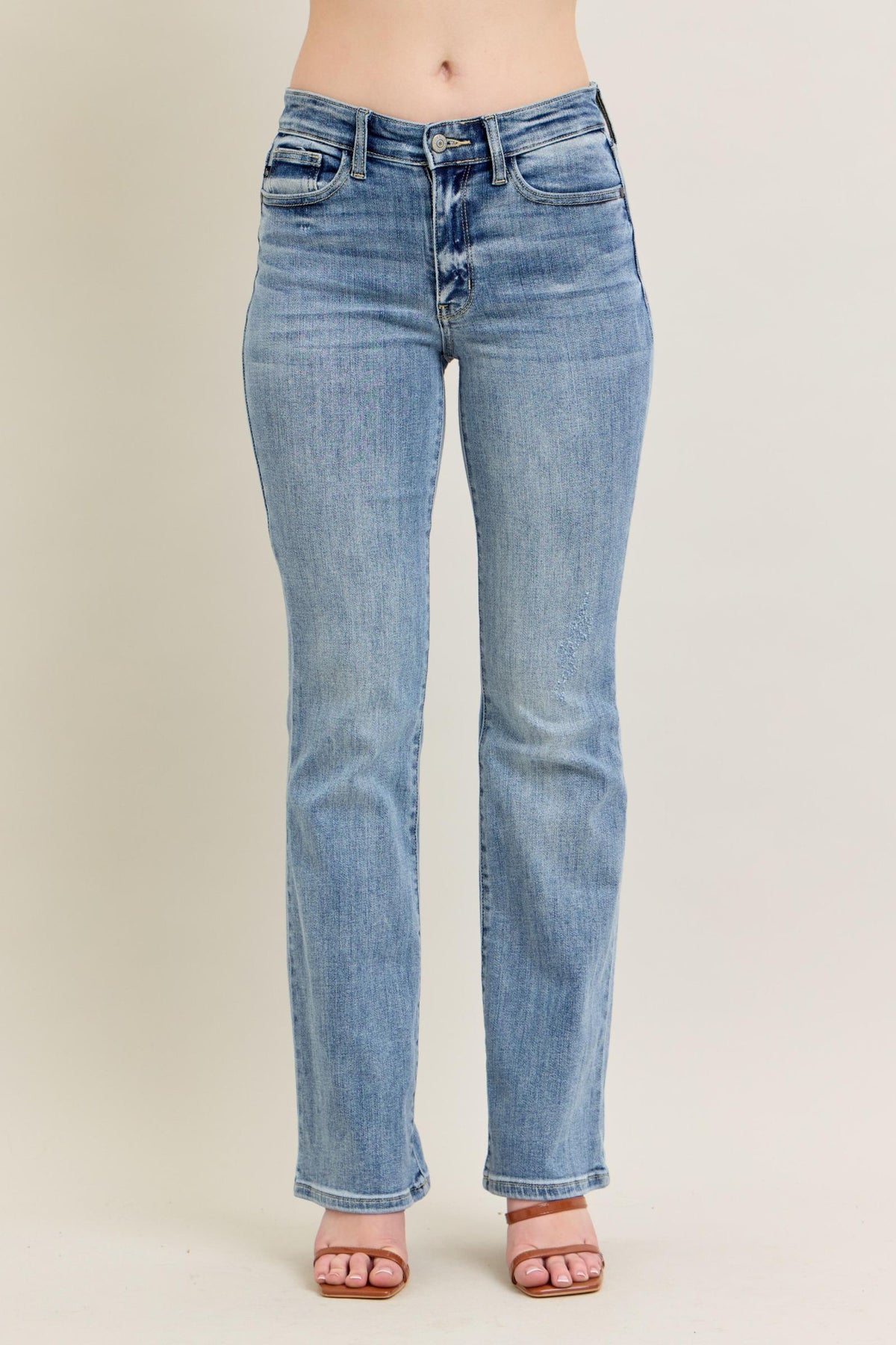 Judy Blue Mid Rise Core Light Wash Bootcut Jeans for Women – Stretch Denim, 32.5" Inseam