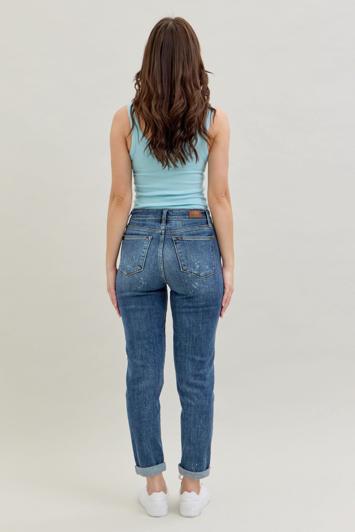 Judy Blue High Waist Dark Wash Destroyed Bleach Splatter Boyfriend
