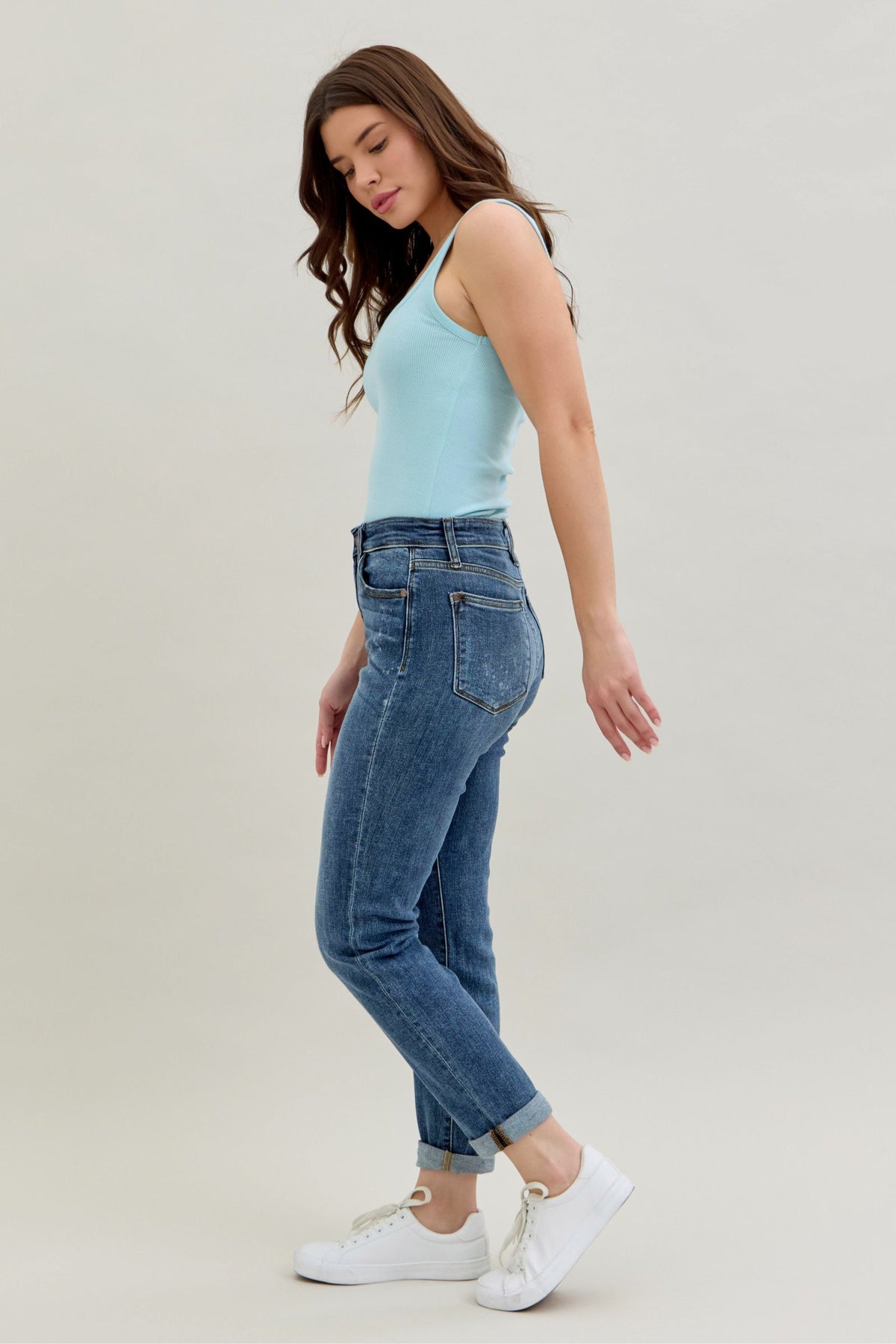Judy Blue High Waist Dark Wash Destroyed Bleach Splatter Boyfriend