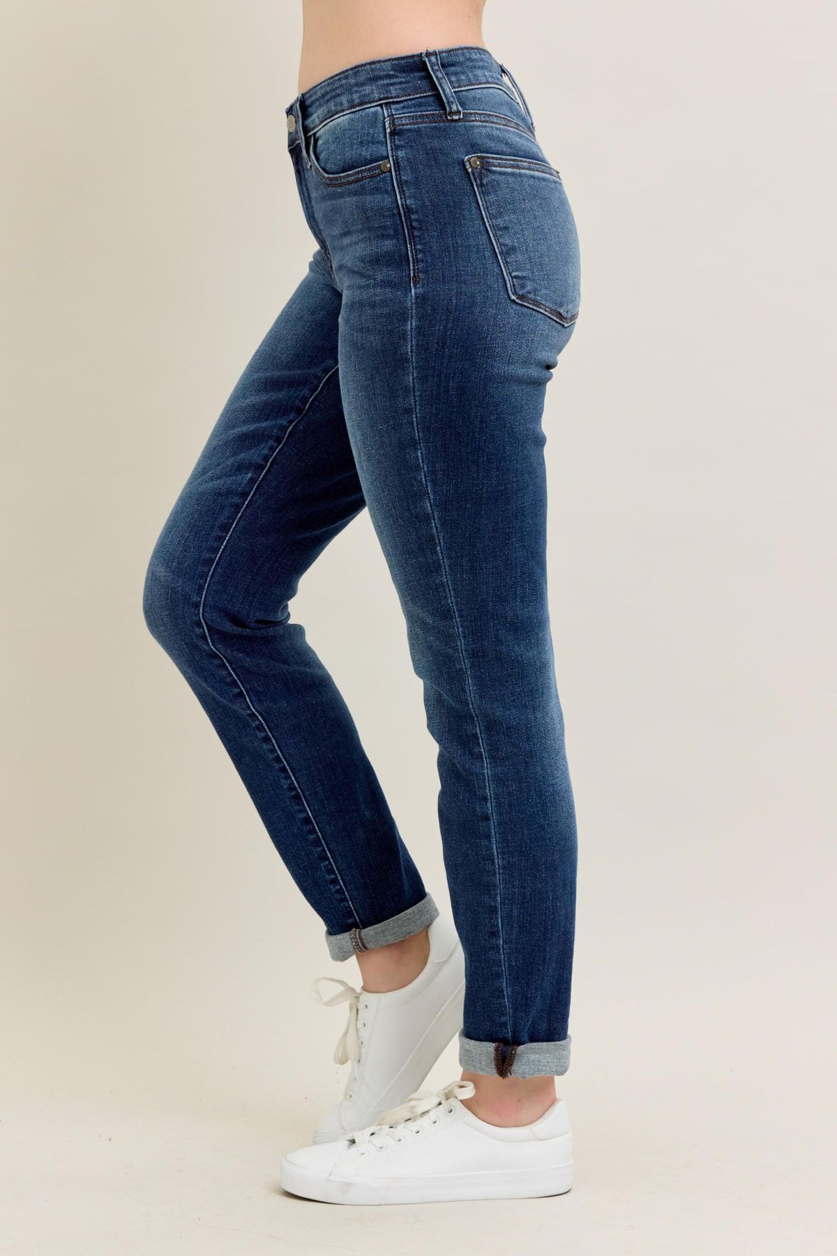 Judy Blue Classic Mid Rise Medium Wash Cuffed Slim Fit Jeans