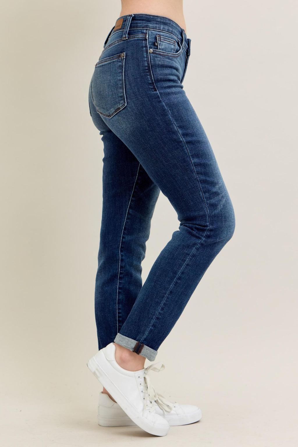 Judy Blue Classic Mid Rise Medium Wash Cuffed Slim Fit Jeans