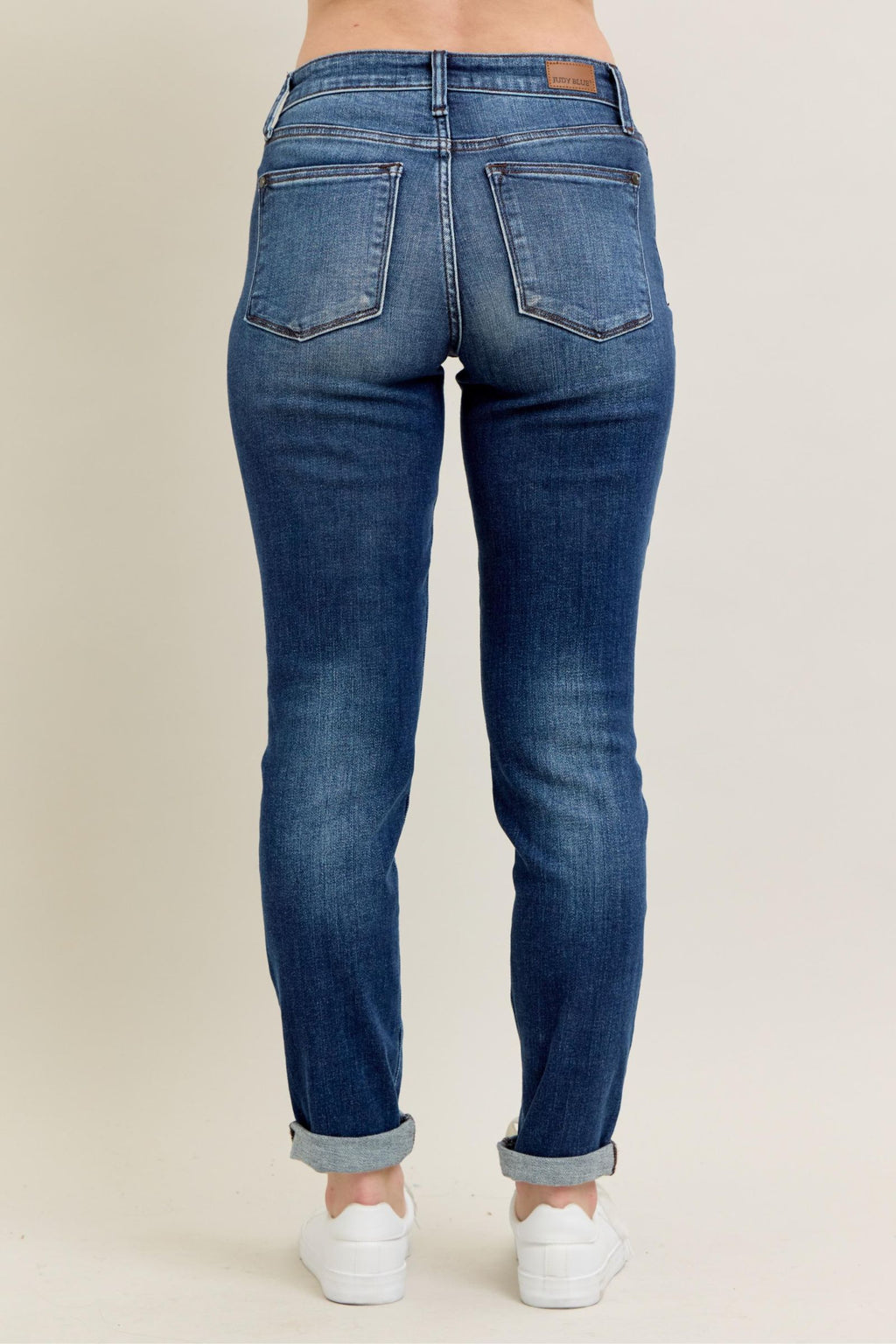 Judy Blue Classic Mid Rise Medium Wash Cuffed Slim Fit Jeans