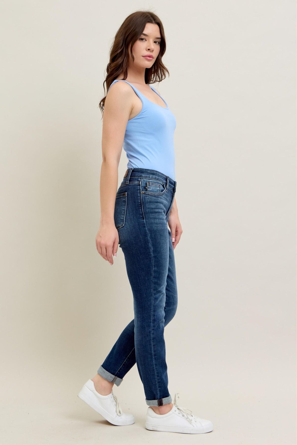 Judy Blue Classic Mid Rise Medium Wash Cuffed Slim Fit Jeans