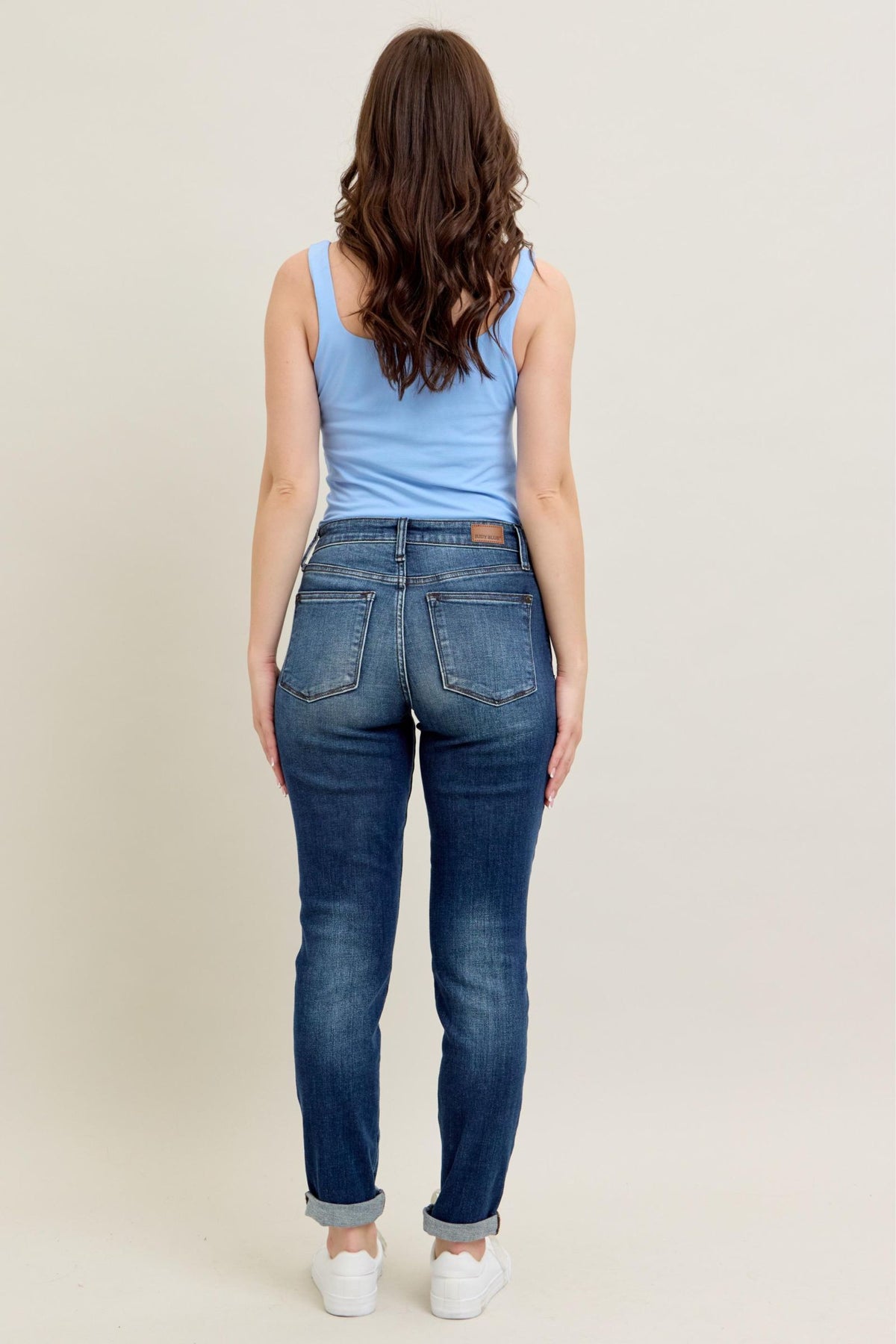 Judy Blue Classic Mid Rise Medium Wash Cuffed Slim Fit Jeans