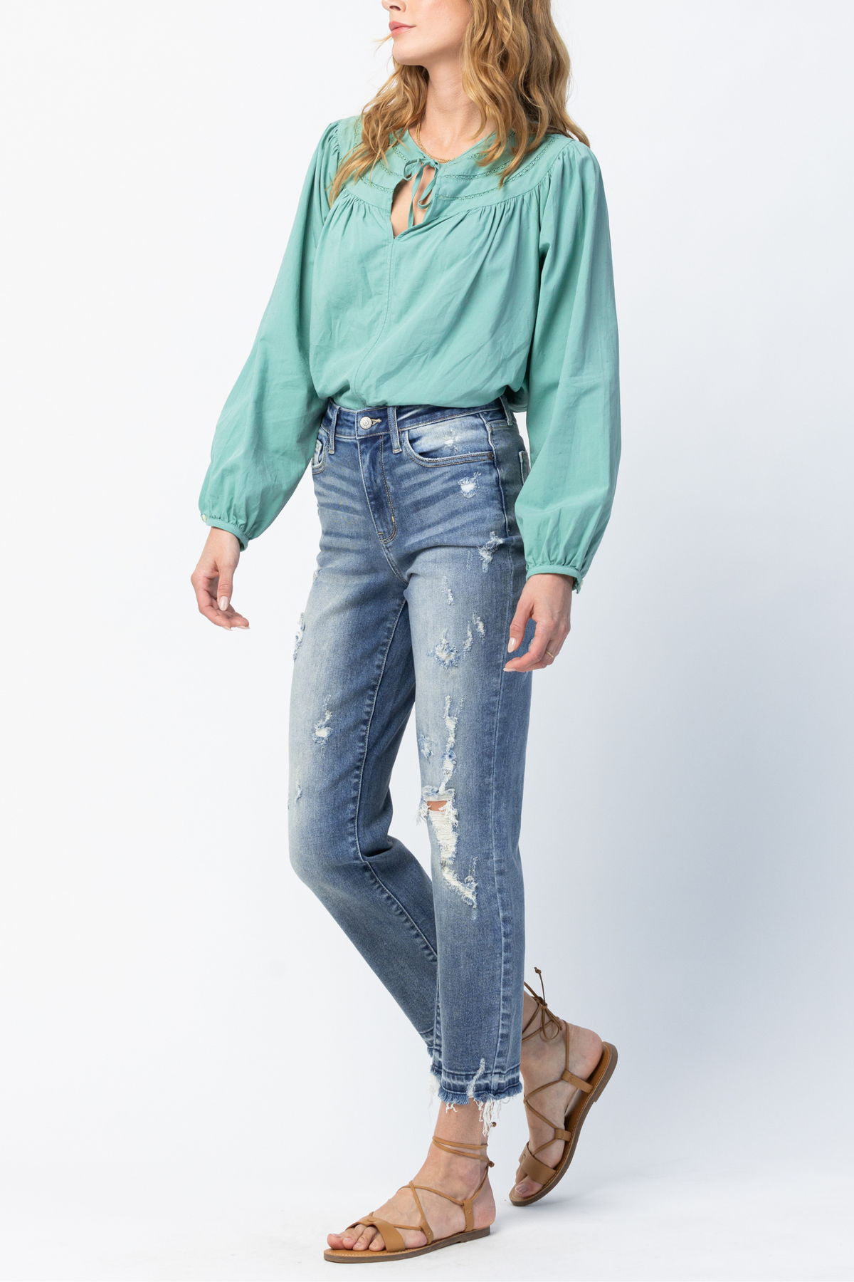 Judy Blue High Waisted Release Hem Ankle Straight Leg Jeans