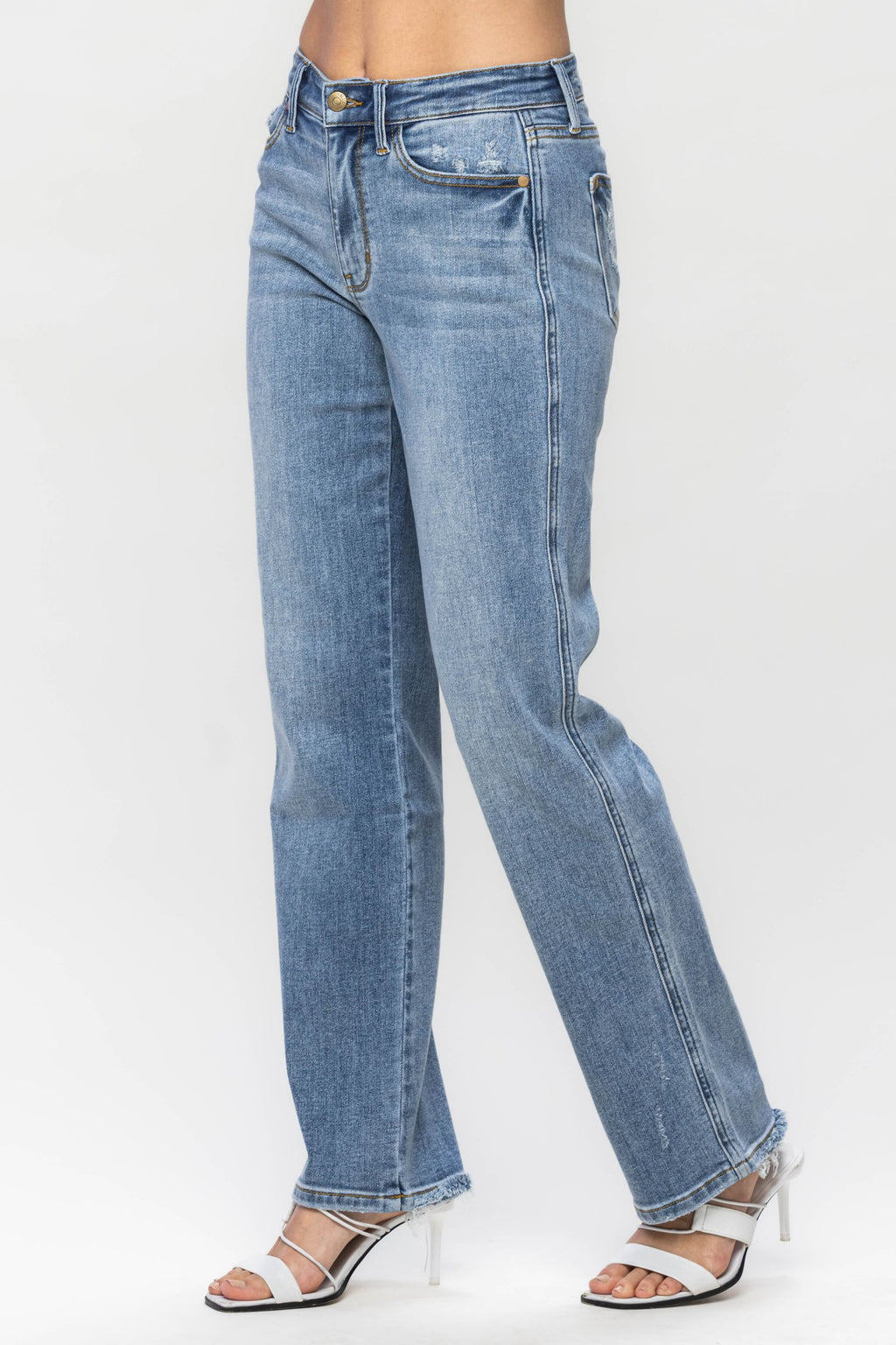 Judy Blue Mid Rise Cell Phone Pocket Dad Straight Leg Jeans