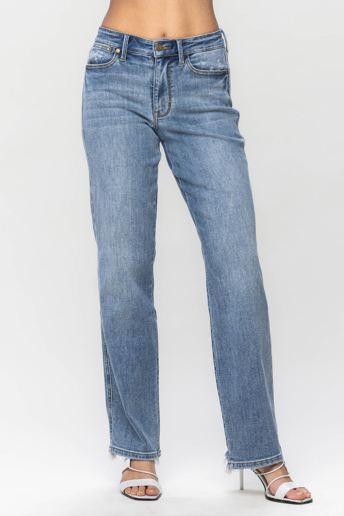 Judy Blue Mid Rise Cell Phone Pocket Dad Straight Leg Jeans