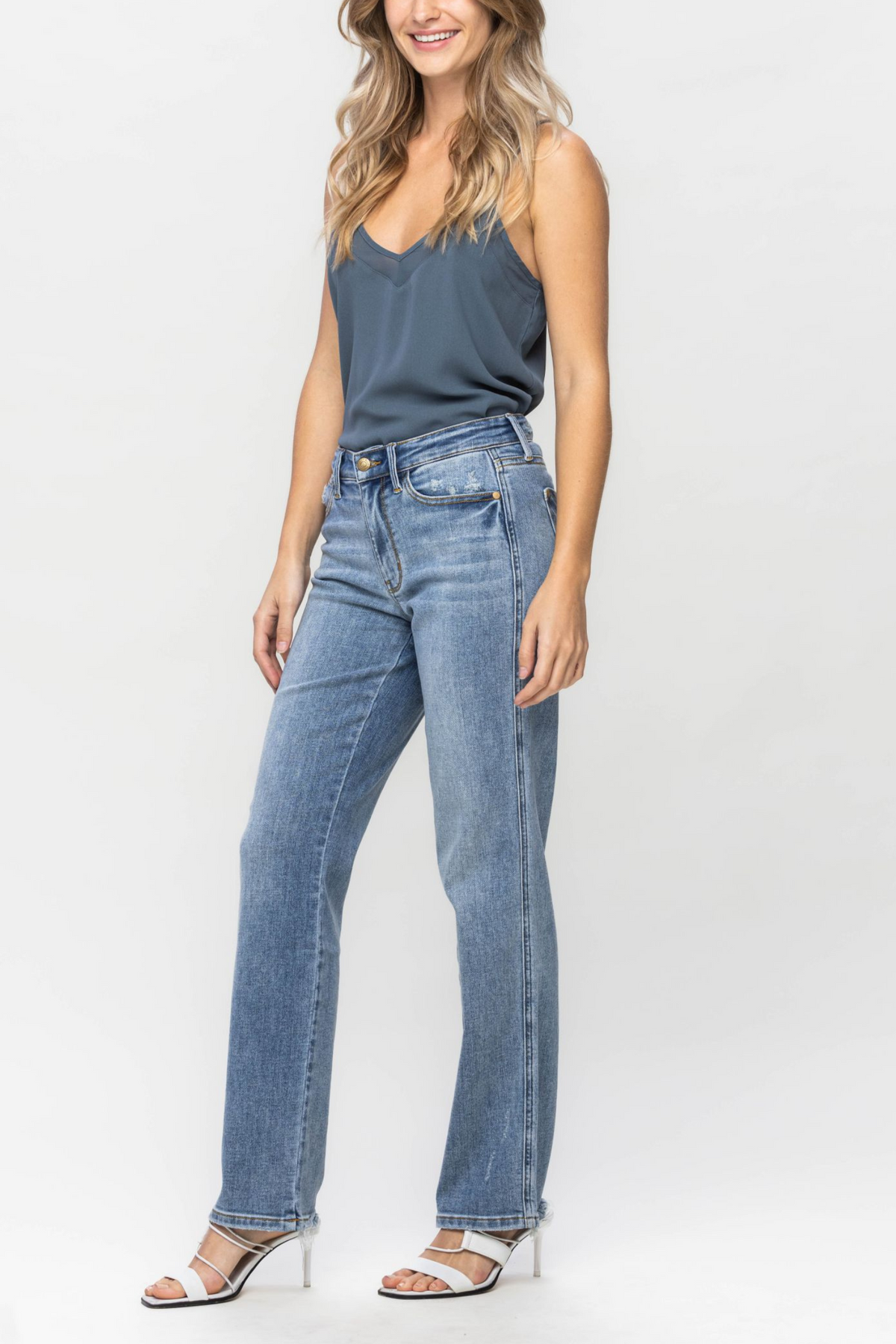 Judy Blue Mid Rise Cell Phone Pocket Dad Straight Leg Jeans