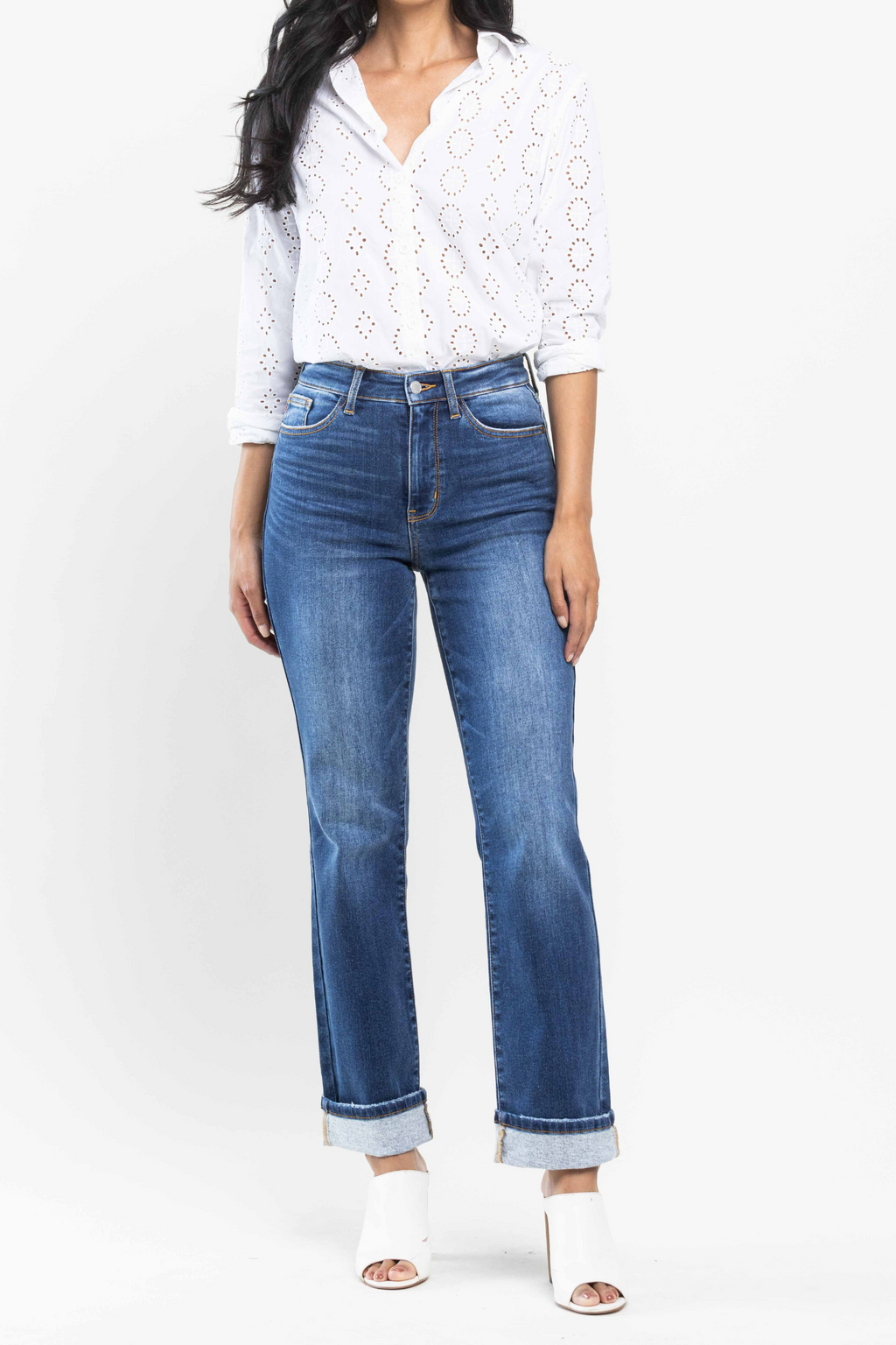 Judy Blue High Waist Contrast Wash Thermal Straight