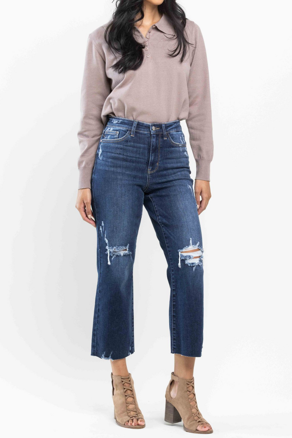 Judy Blue High Waist Destroy Crop Wide Leg