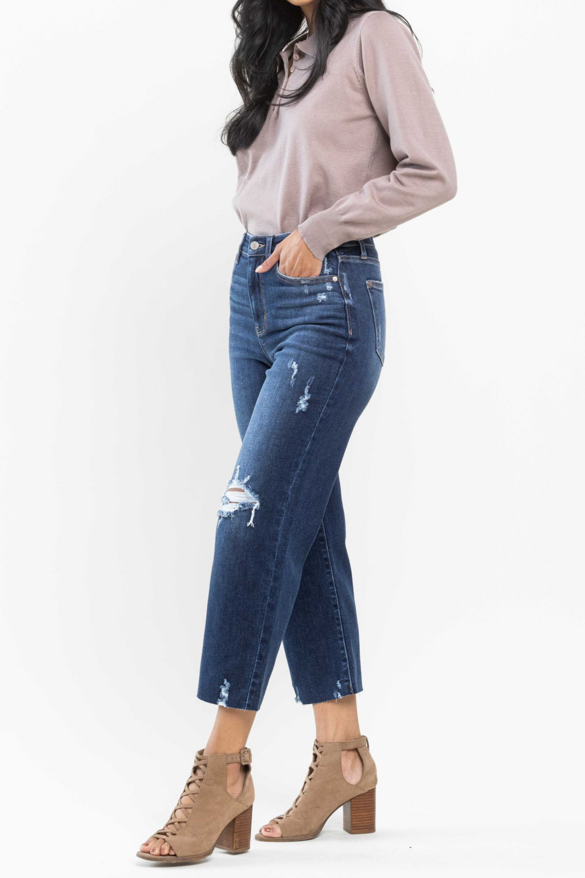 Judy Blue High Waist Destroy Crop Wide Leg