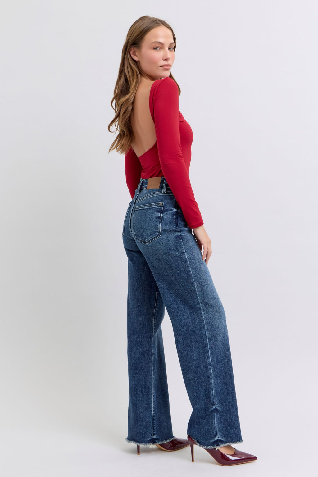 Judy Blue Mid Rise Vintage Dark Wash Wide Leg Jeans