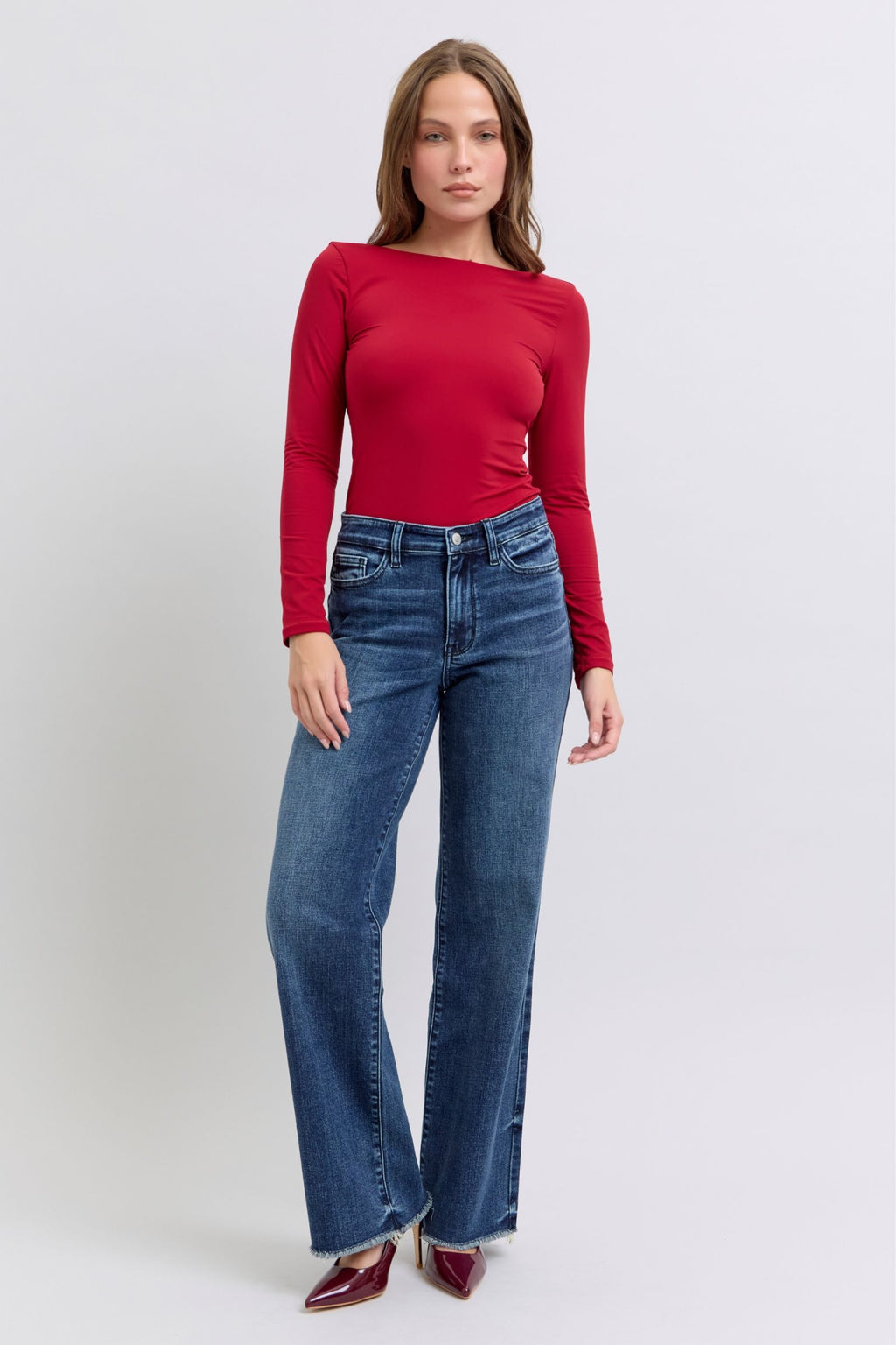 Judy Blue Mid Rise Vintage Dark Wash Wide Leg Jeans