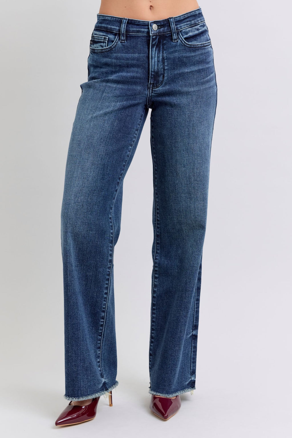 Judy Blue Mid Rise Vintage Dark Wash Wide Leg Jeans