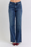 Judy Blue Mid Rise Vintage Dark Wash Wide Leg Jeans
