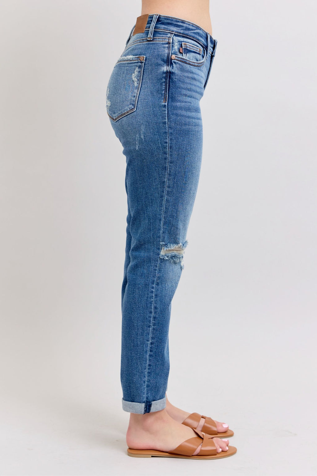 Judy Blue Mid Rise Vintage Wash Destroy Boyfriend Jeans