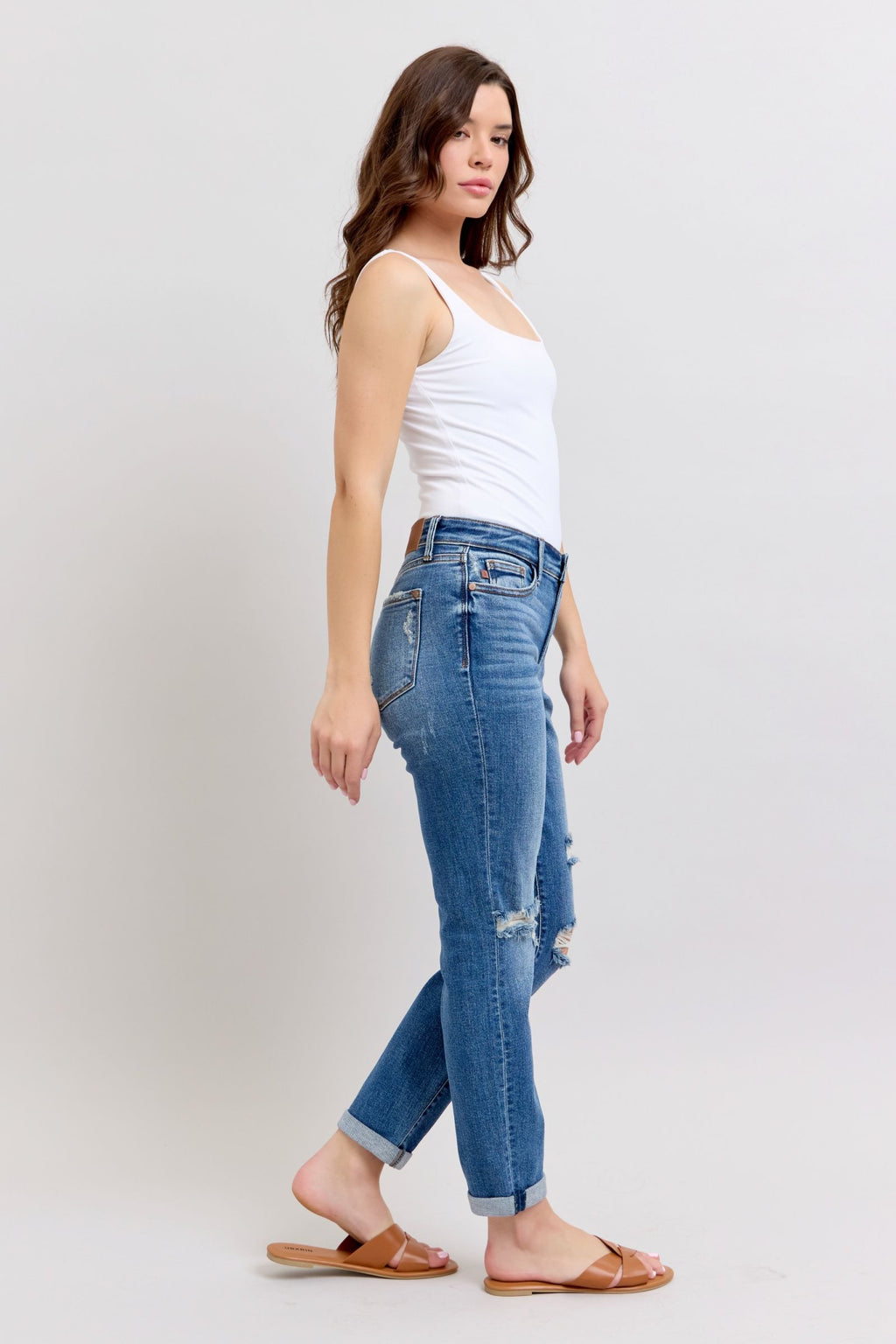 Judy Blue Mid Rise Vintage Wash Destroy Boyfriend Jeans