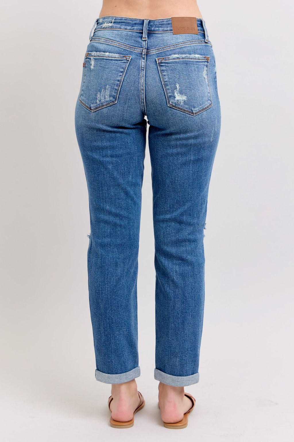 Judy Blue Mid Rise Vintage Wash Destroy Boyfriend Jeans