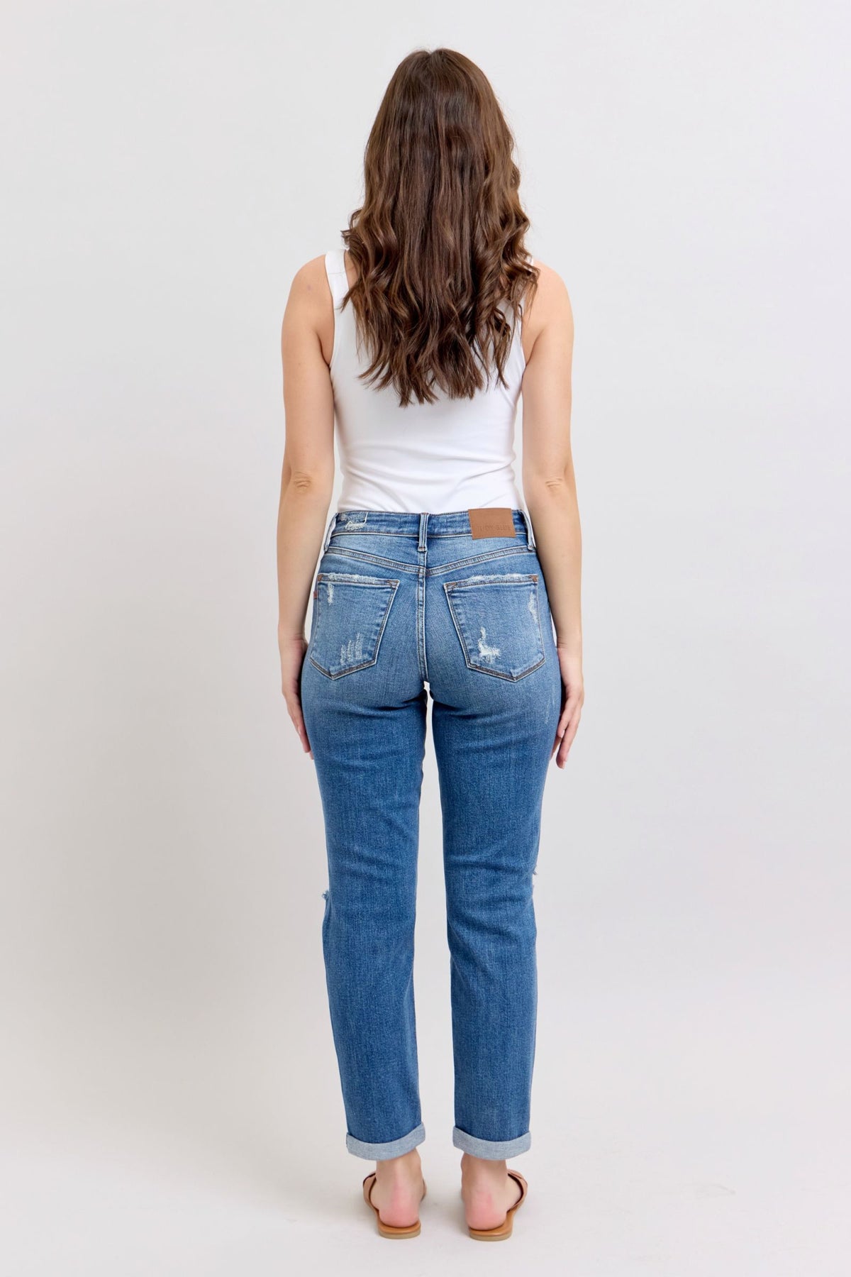 Judy Blue Mid Rise Vintage Wash Destroy Boyfriend Jeans