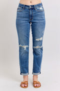 Judy Blue Mid Rise Vintage Wash Destroy Boyfriend Jeans