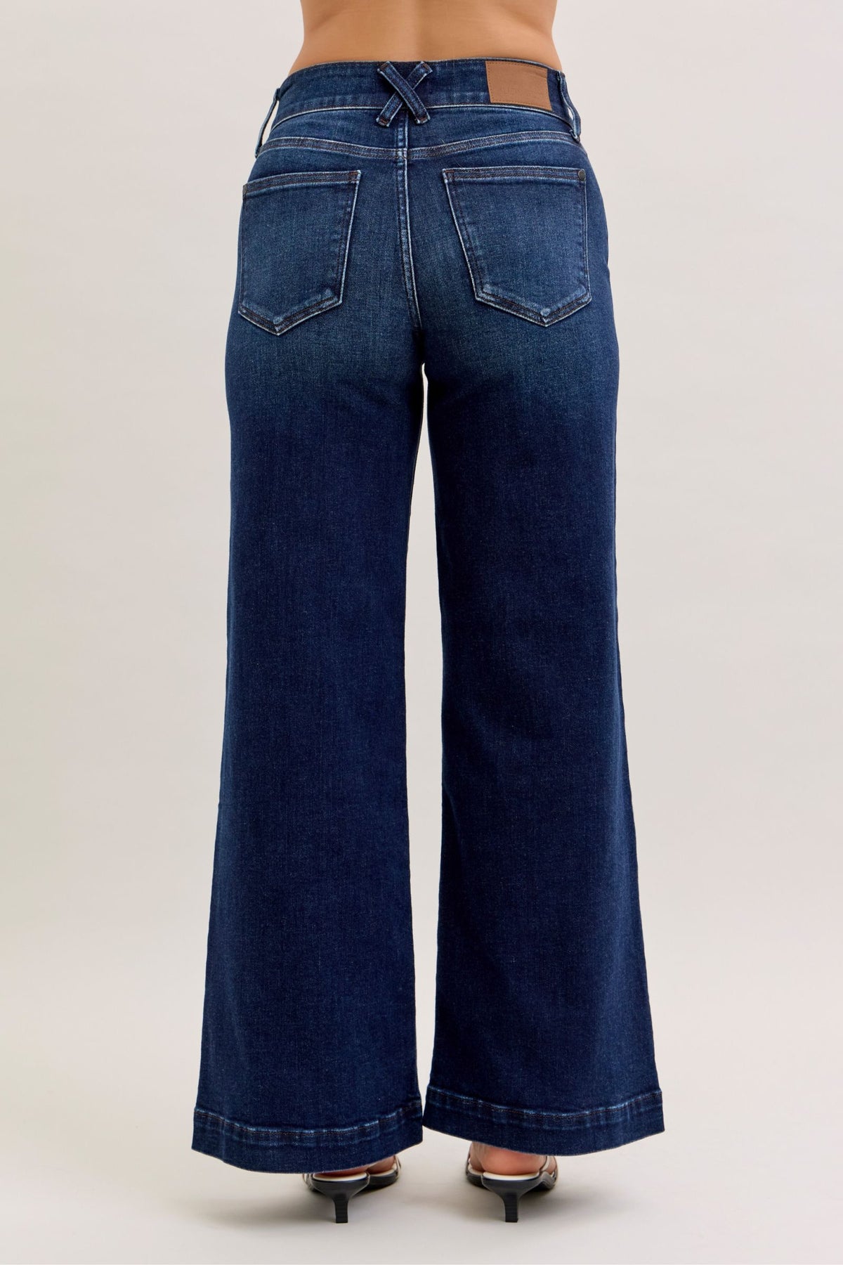 Judy Blue High Waist Dark Wash Wide Leg Trouser Jeans, Short Inseam 31"