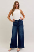 Judy Blue High Waist Dark Wash Wide Leg Trouser Jeans, Short Inseam 31"