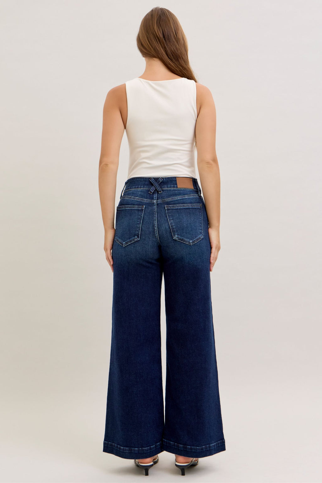 Judy Blue High Waist Dark Wash Wide Leg Trouser Jeans, Short Inseam 31"