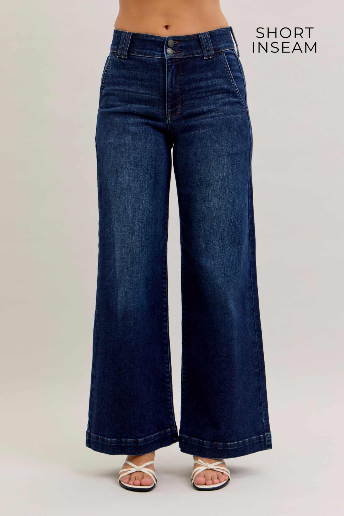 Judy Blue High Waist Dark Wash Wide Leg Trouser Jeans, Short Inseam 31"