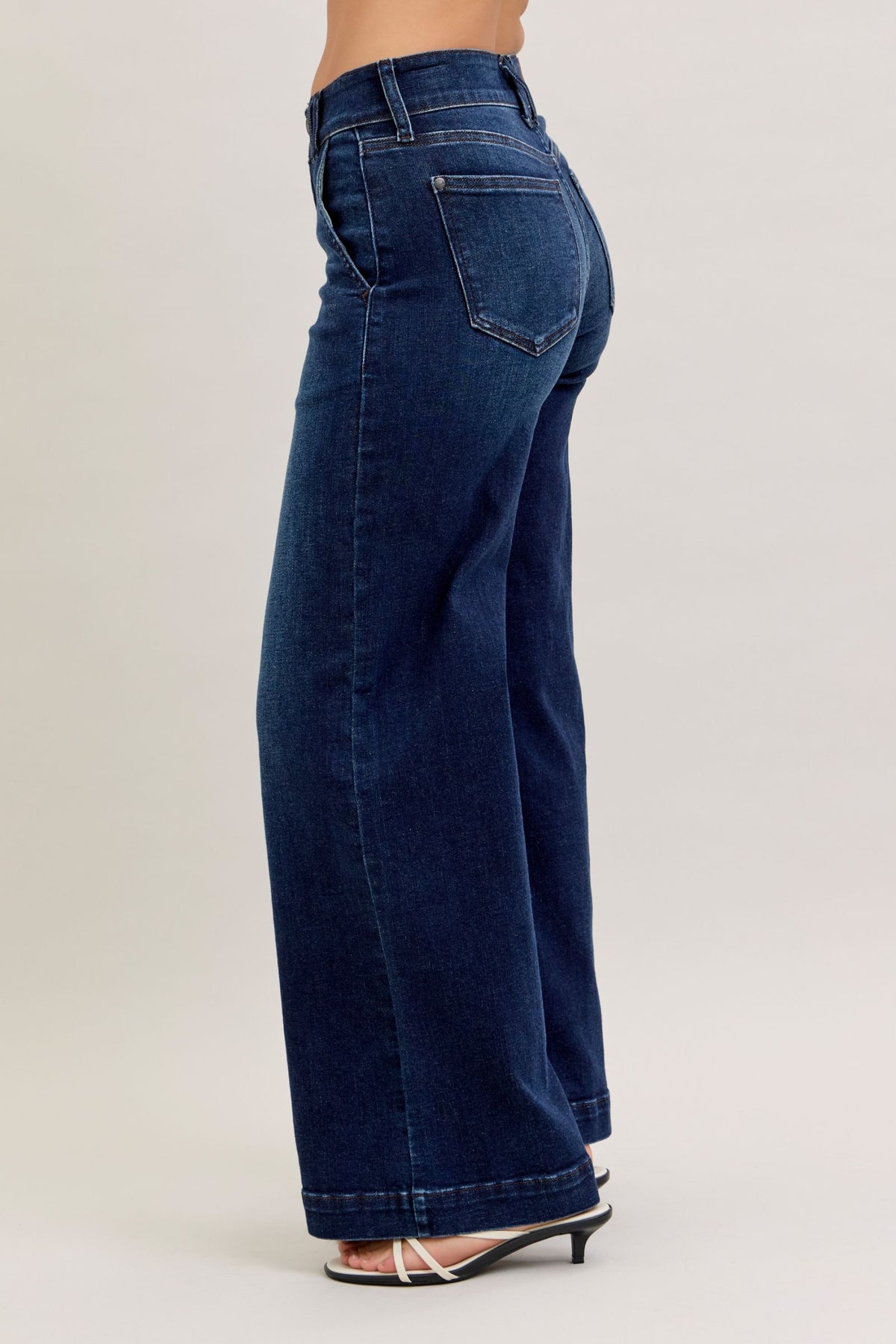Judy Blue High Waist Dark Wash Wide Leg Trouser Jeans, Short Inseam 31"