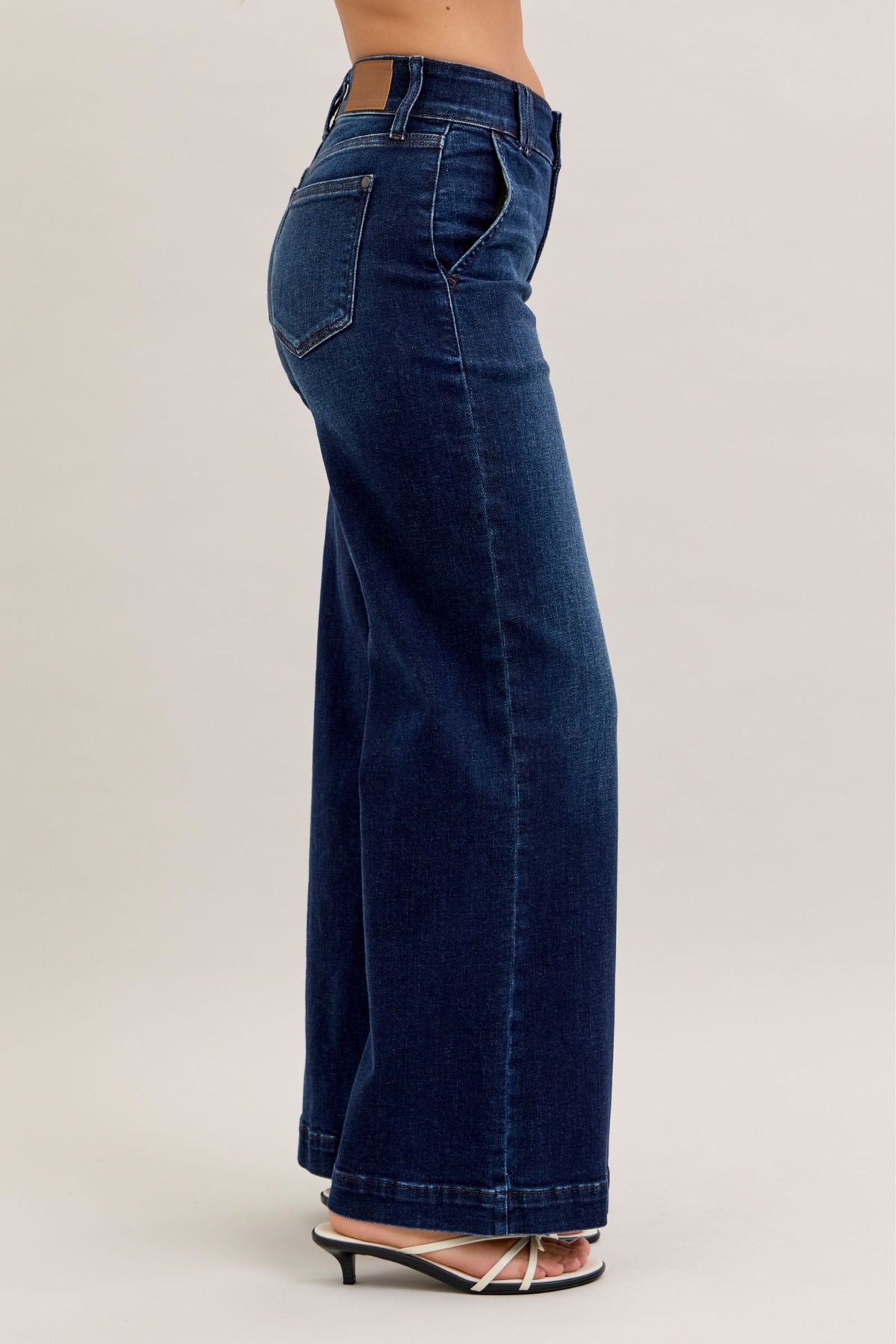 Judy Blue High Waist Dark Wash Wide Leg Trouser Jeans, Short Inseam 31"
