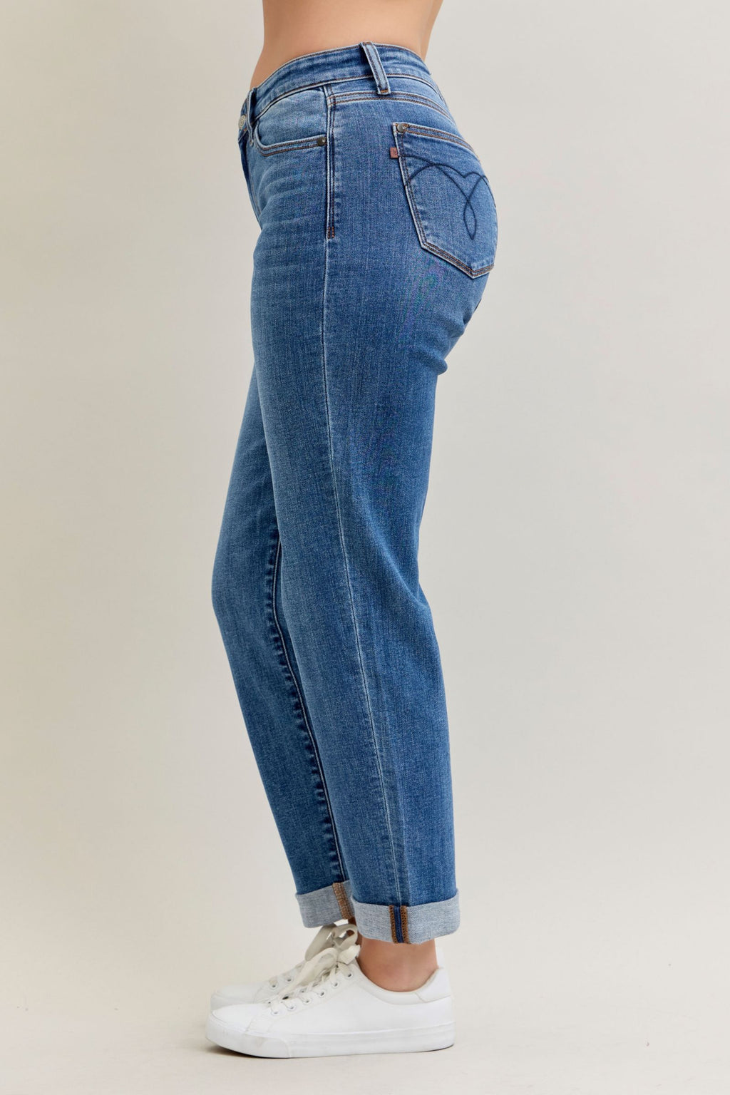 Judy Blue Classic Mid Rise Embroidered Cuffed Boyfriend