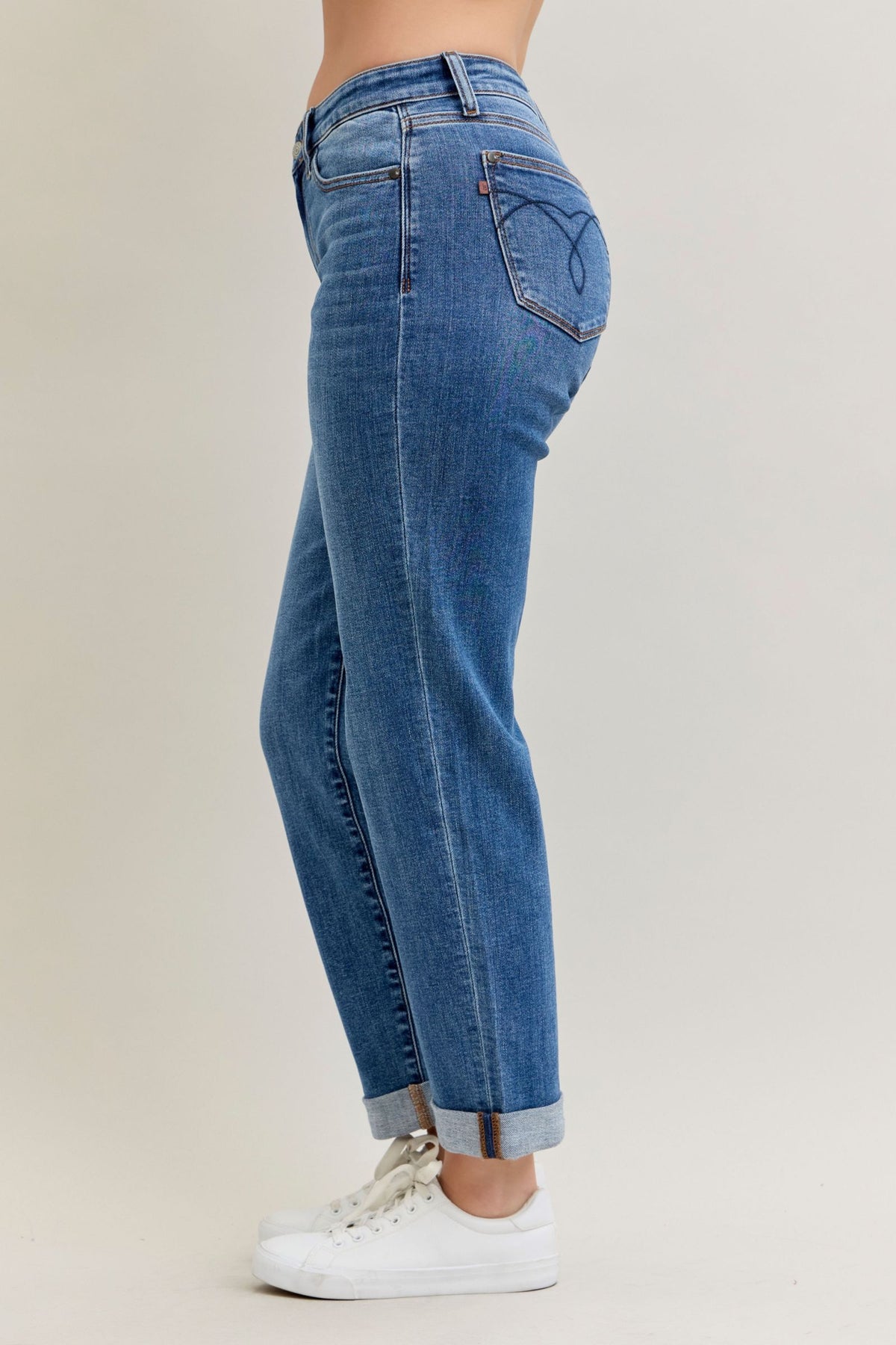 Judy Blue Classic Mid Rise Embroidered Cuffed Boyfriend