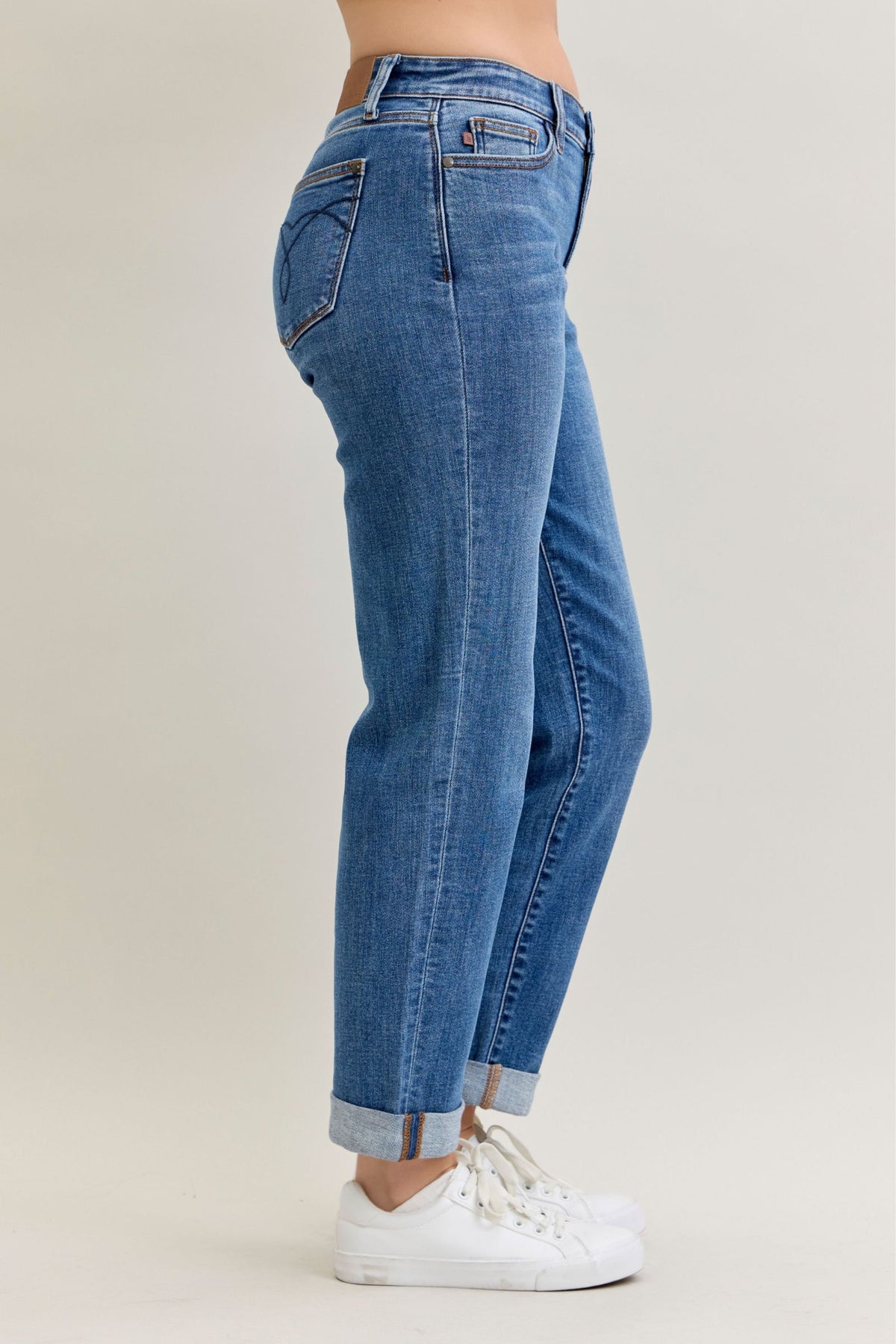 Judy Blue Classic Mid Rise Embroidered Cuffed Boyfriend