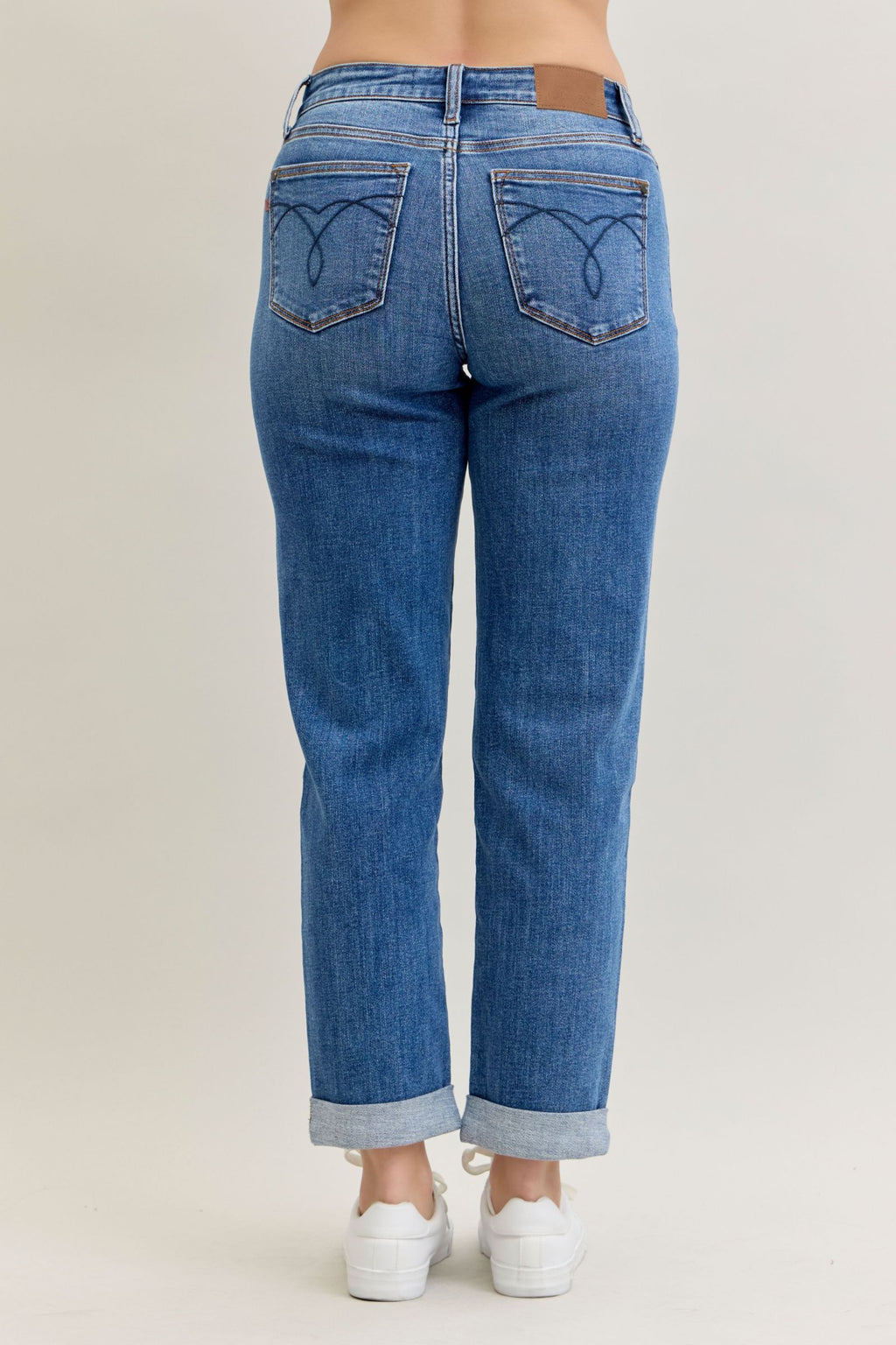 Judy Blue Classic Mid Rise Embroidered Cuffed Boyfriend