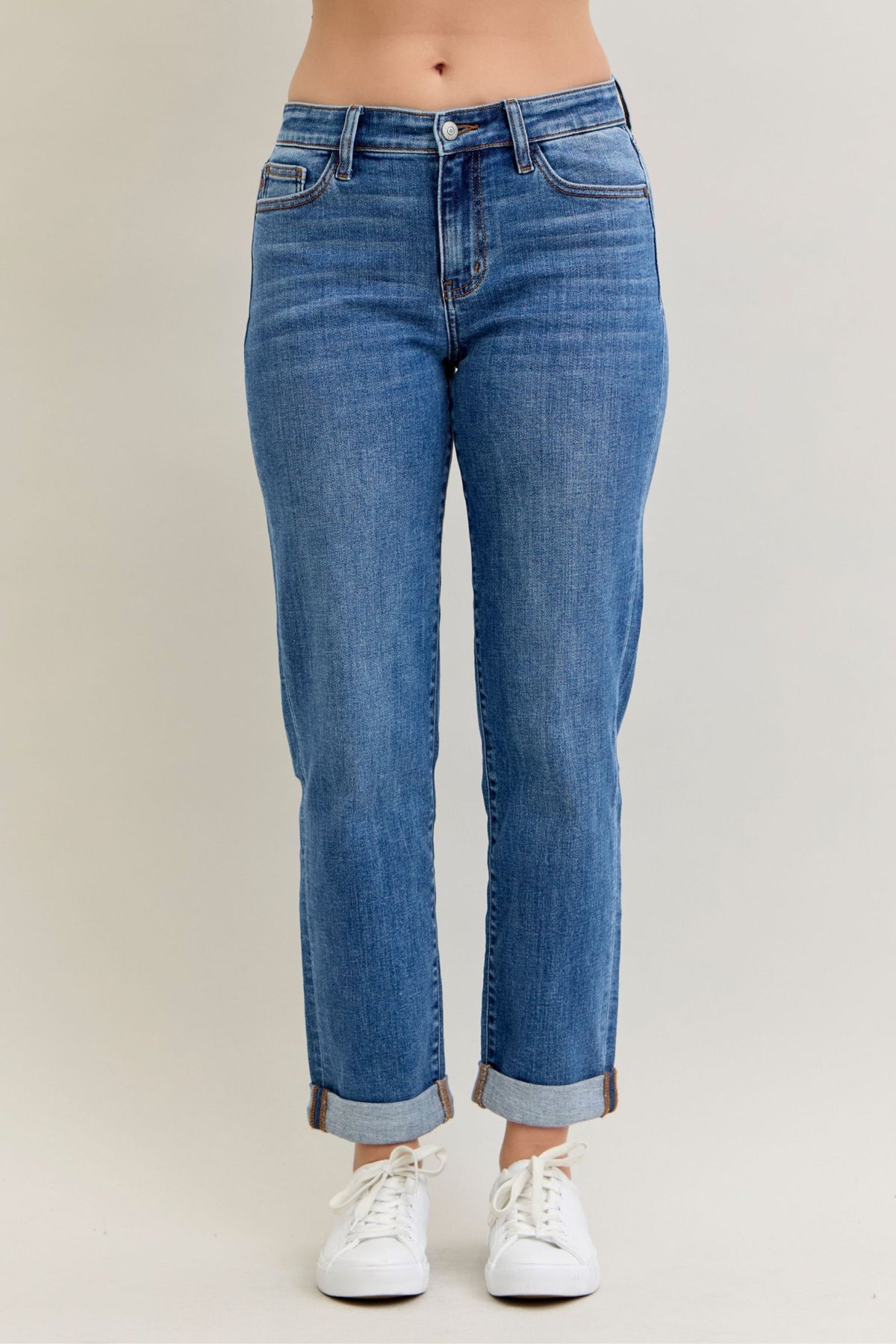 Judy Blue Classic Mid Rise Embroidered Cuffed Boyfriend