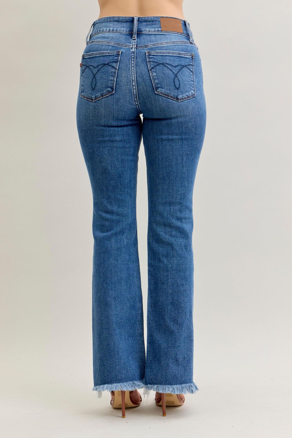 Judy Blue High Waist Double Button Fray Hem Bootcut, Inseam 32"